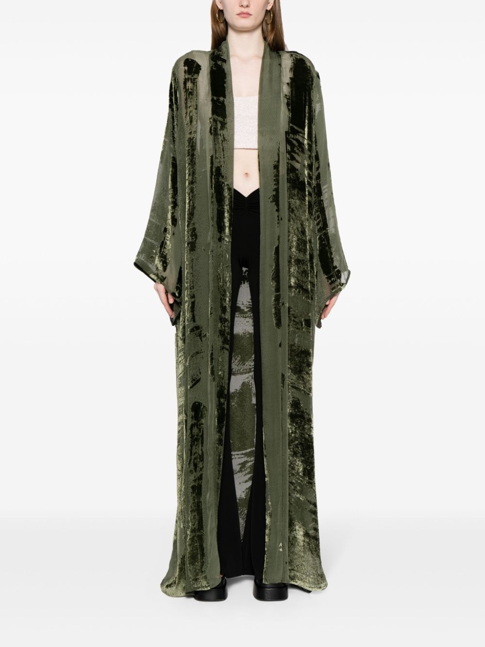 panelled velvet robe coat - 2