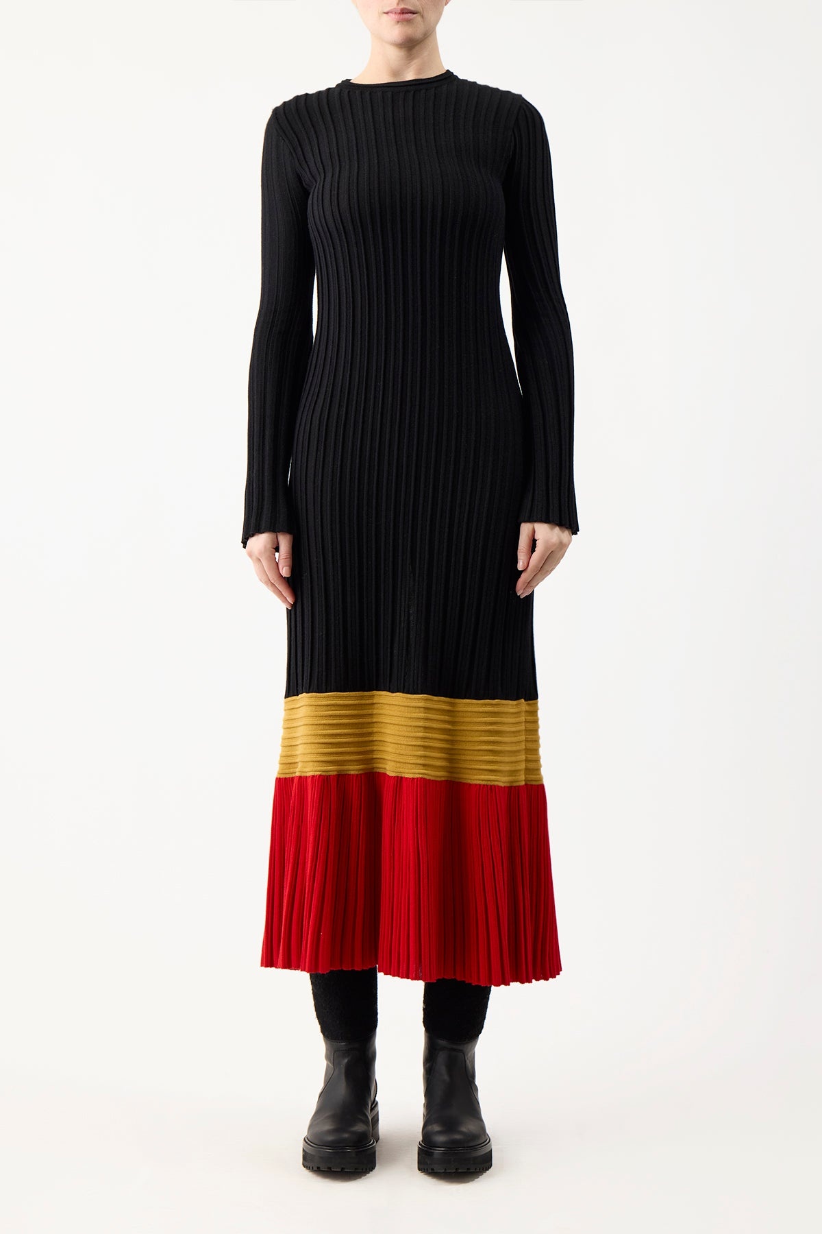 Fiona Dress in Black Colorblock Silk Cashmere - 3