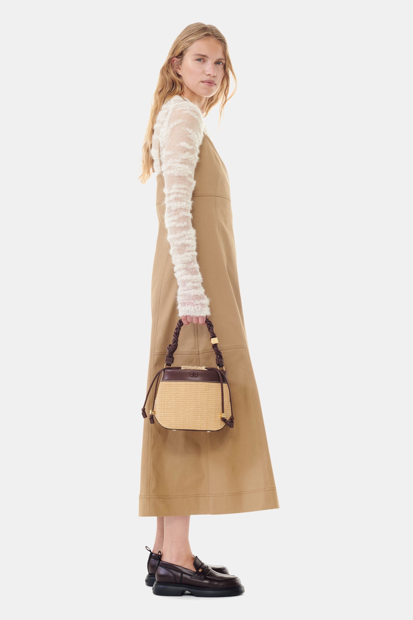 BROWN GANNI BOU BUCKET BAG RAFFIA - 4