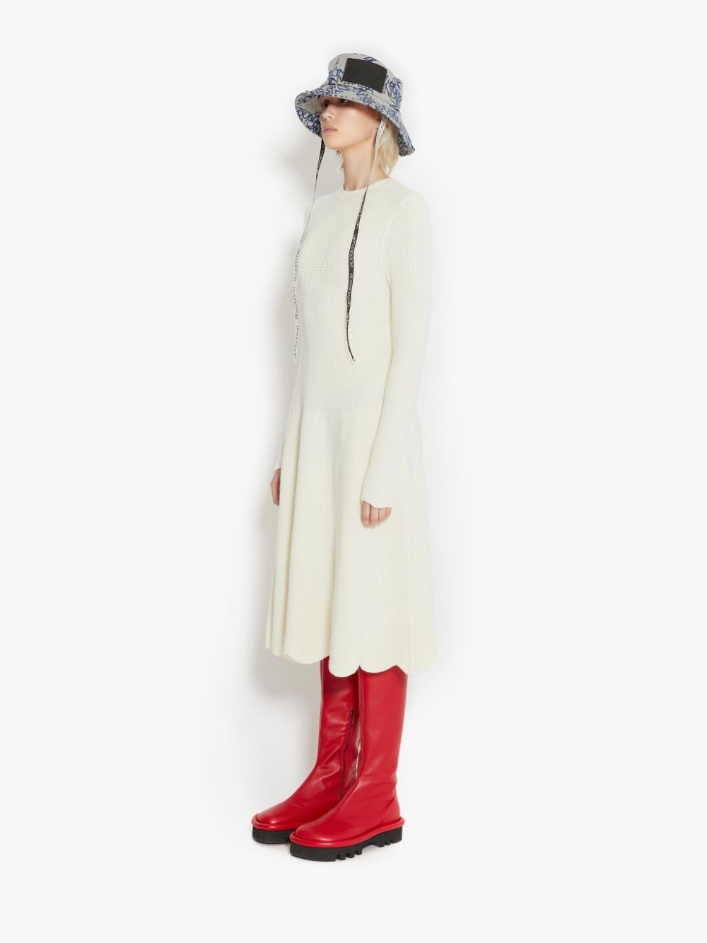 SCALLOPED HEM LONG SLEEVE DRESS - 3