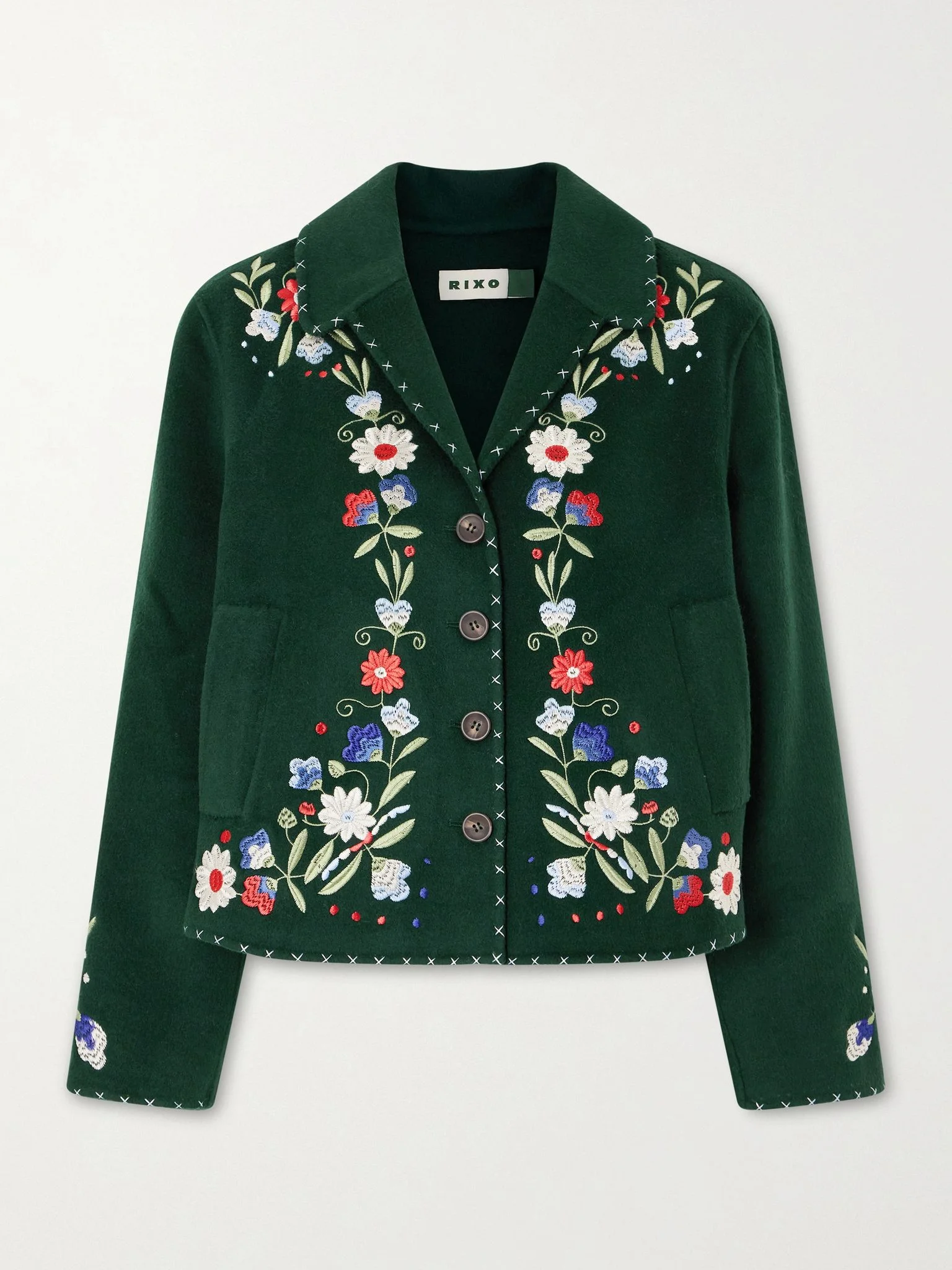 RIXO Jude embroidered wool-blend felt jacket Green - 060.05970.325 ...