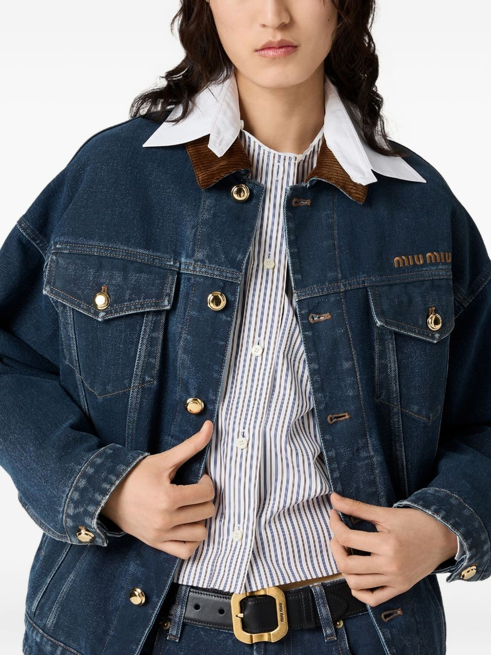 velvet-collar denim jacket - 3