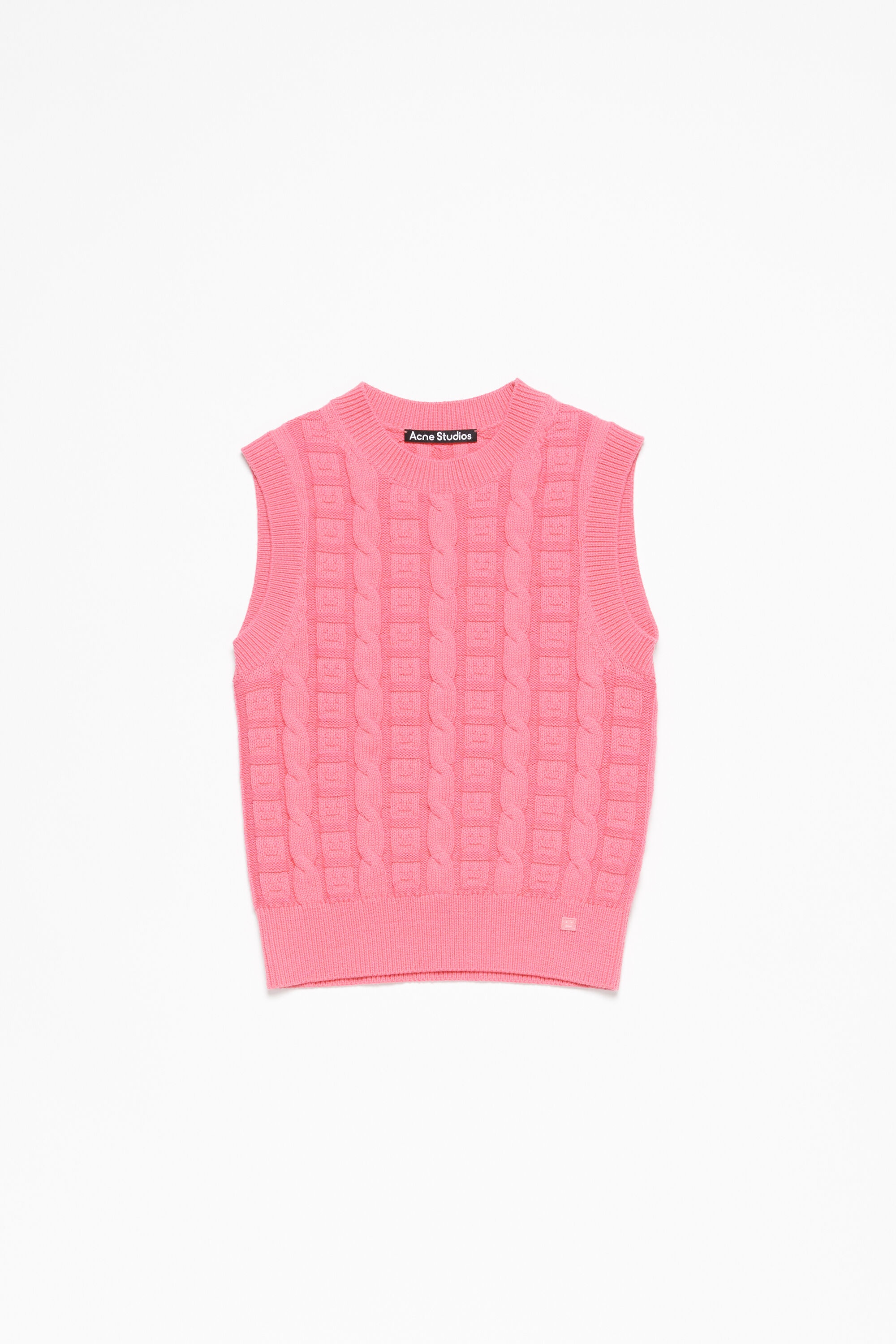Cable wool sleeveless jumper - Tango pink - 5