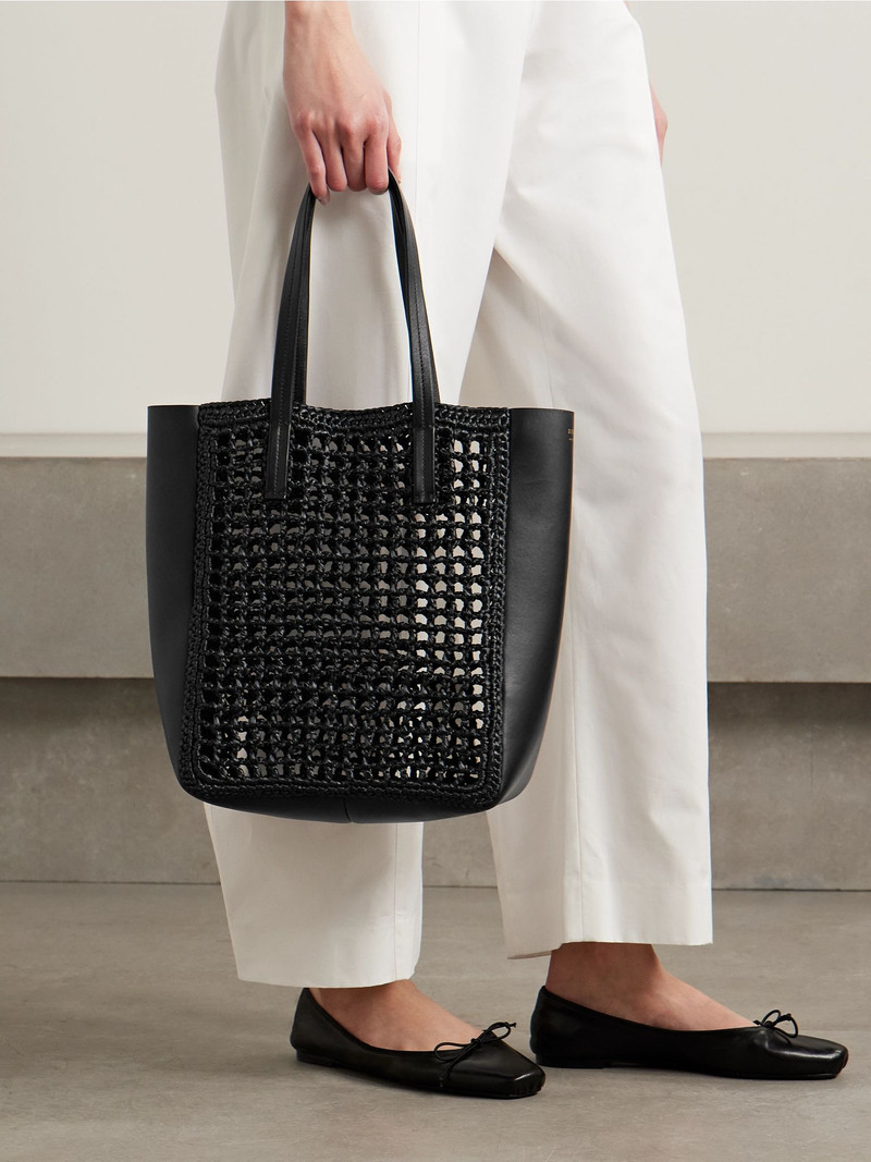 KHAITE Zoe small leather and raffia tote Black outlook
