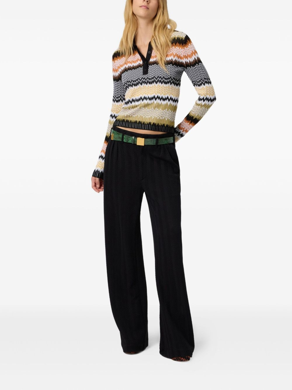 chevron-pattern polo neck top - 2