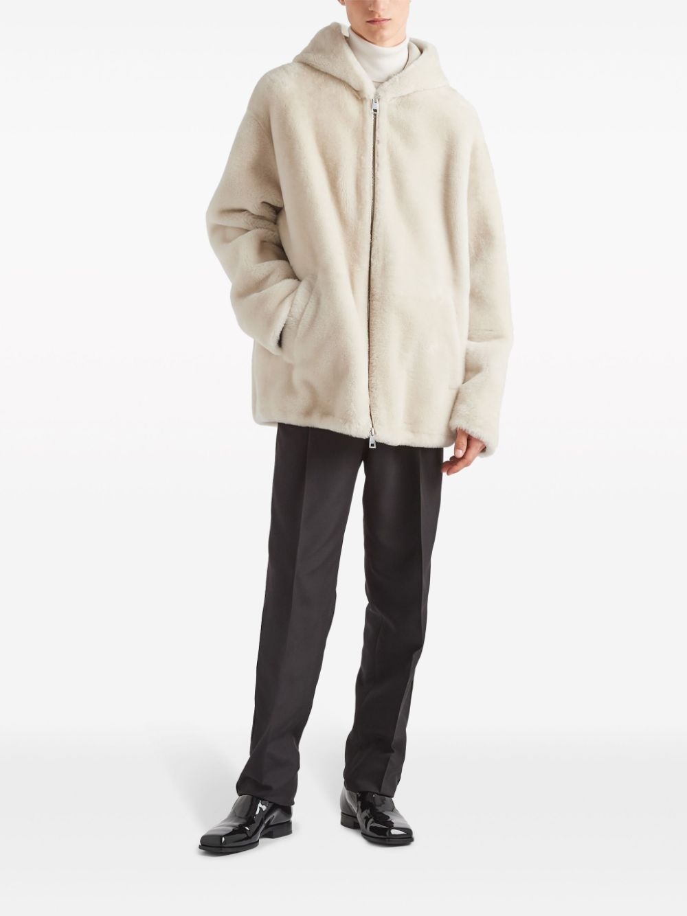 hooded shearling jacket - 2