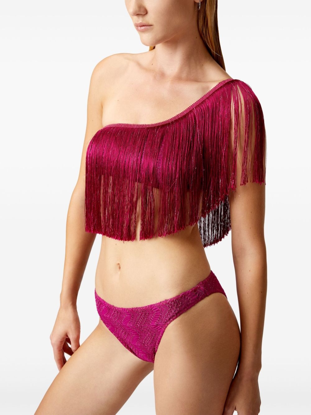 one-shoulder fringed bikini - 5