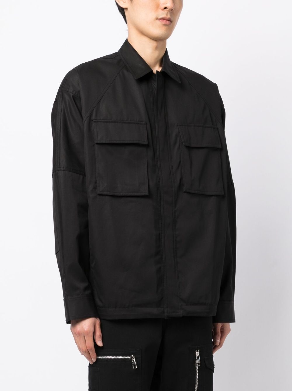 classic-collar concealed-fastening shirt jacket - 3