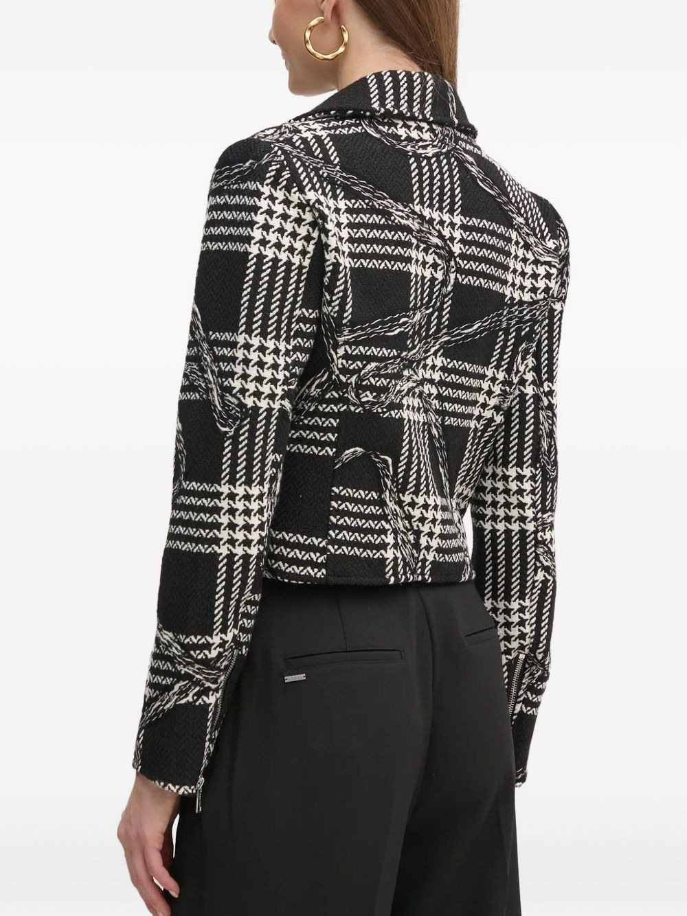 houndstooth-pattern biker jacket - 2