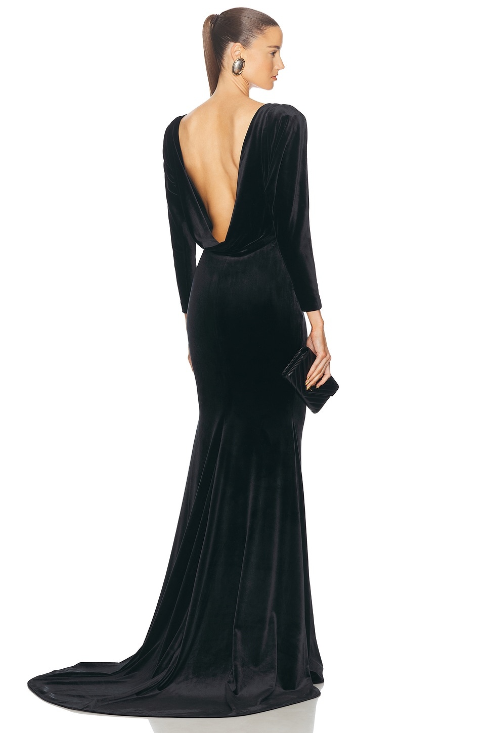 Draped Open Back Velvet Gown - 1