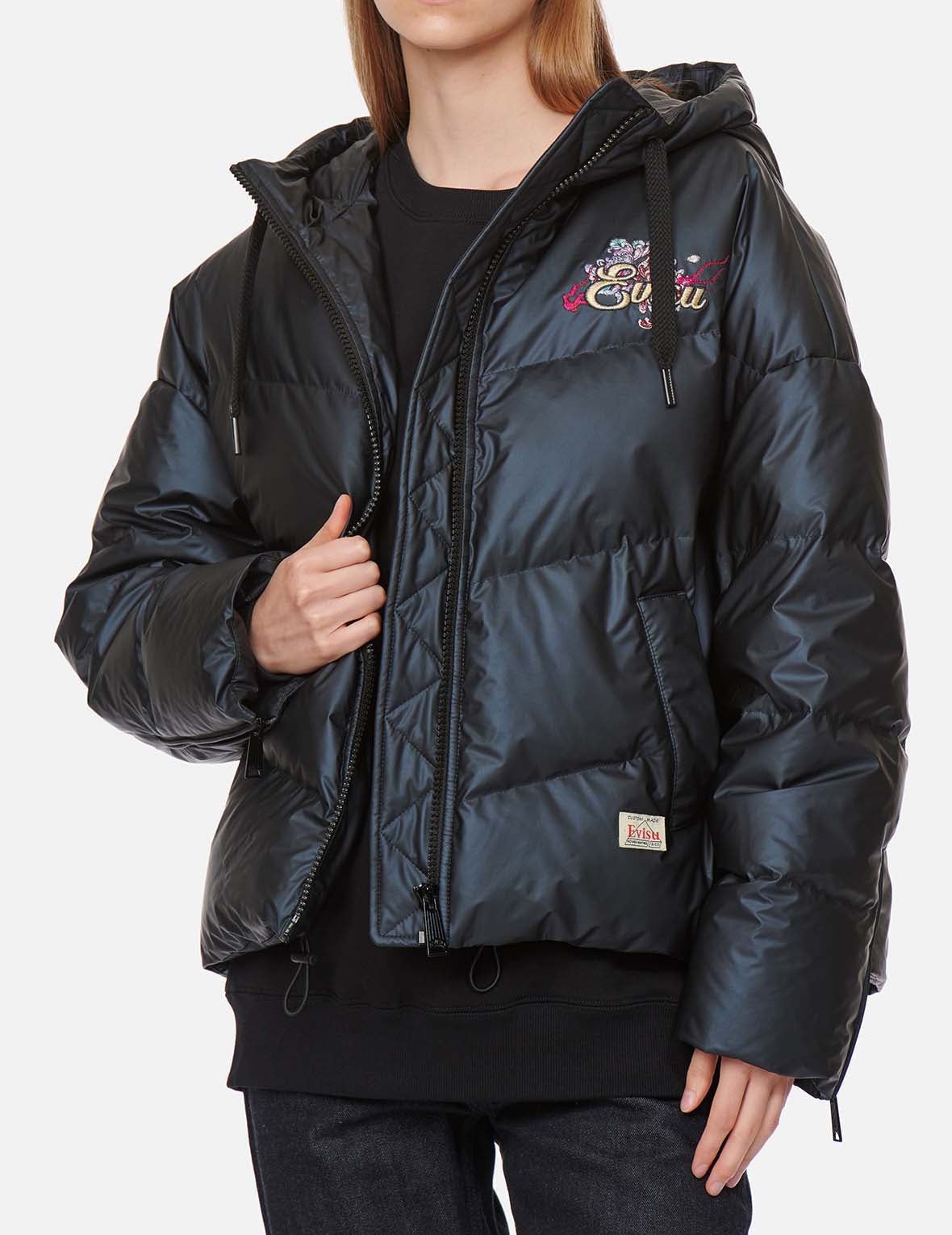 Logo and Chrysanthemum Motif Embroidered Down Jacket - 3