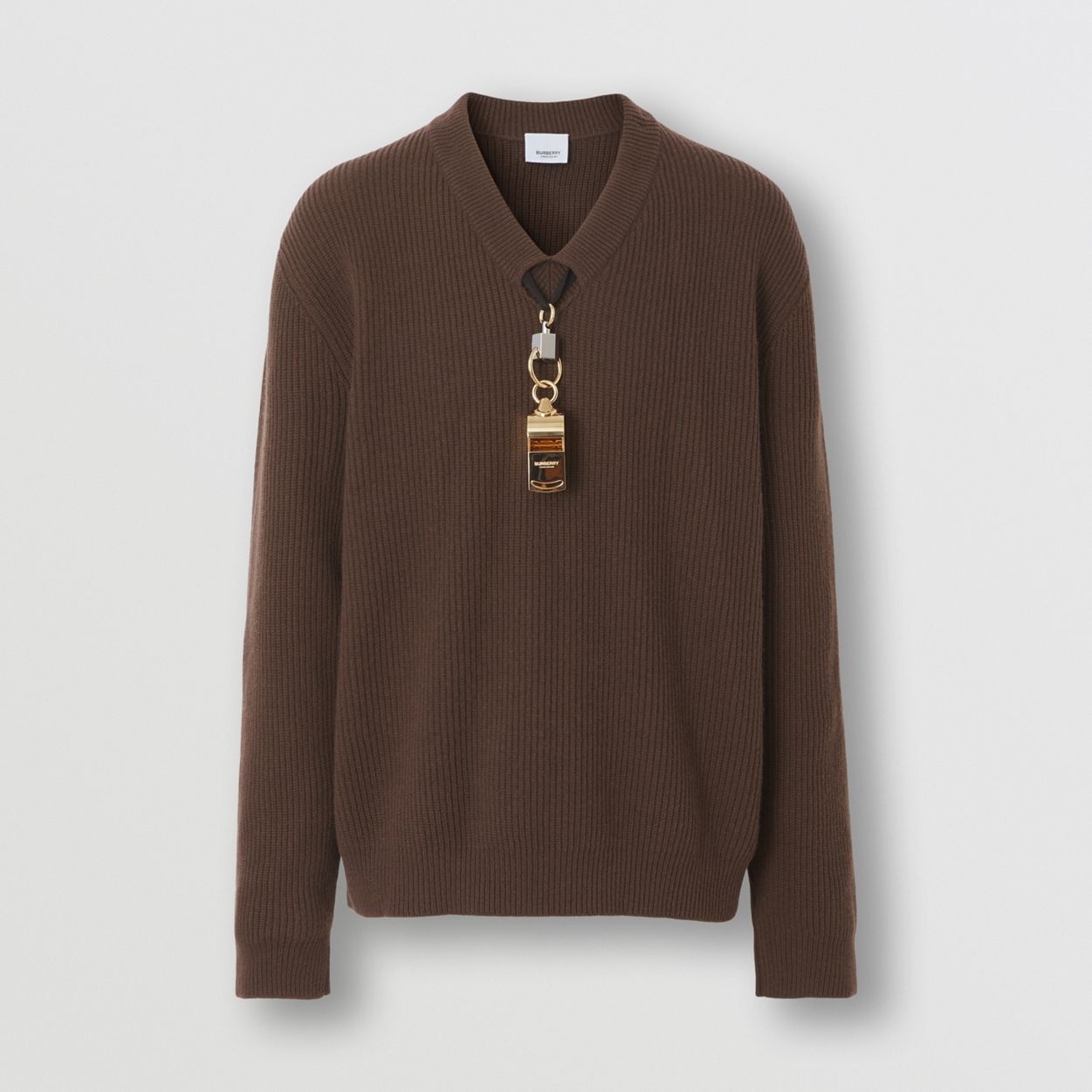 Gold-plated Whistle Detail Rib Knit Wool Sweater - 1