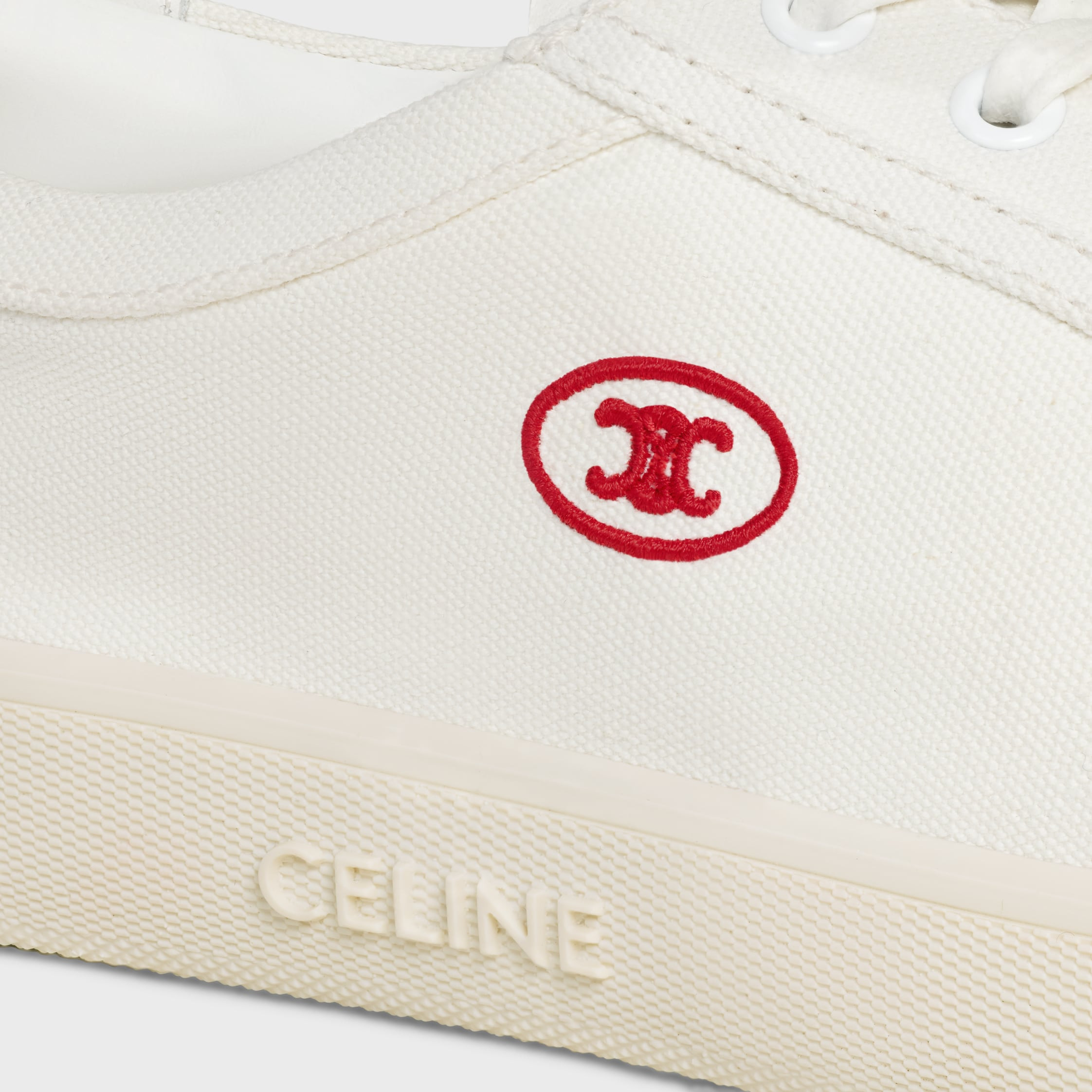 CELINE LOU LOW LACE-UP SNEAKER WITH EMBROIDERED TRIOMPHE IN CANVAS AND CALFSKIN - 5