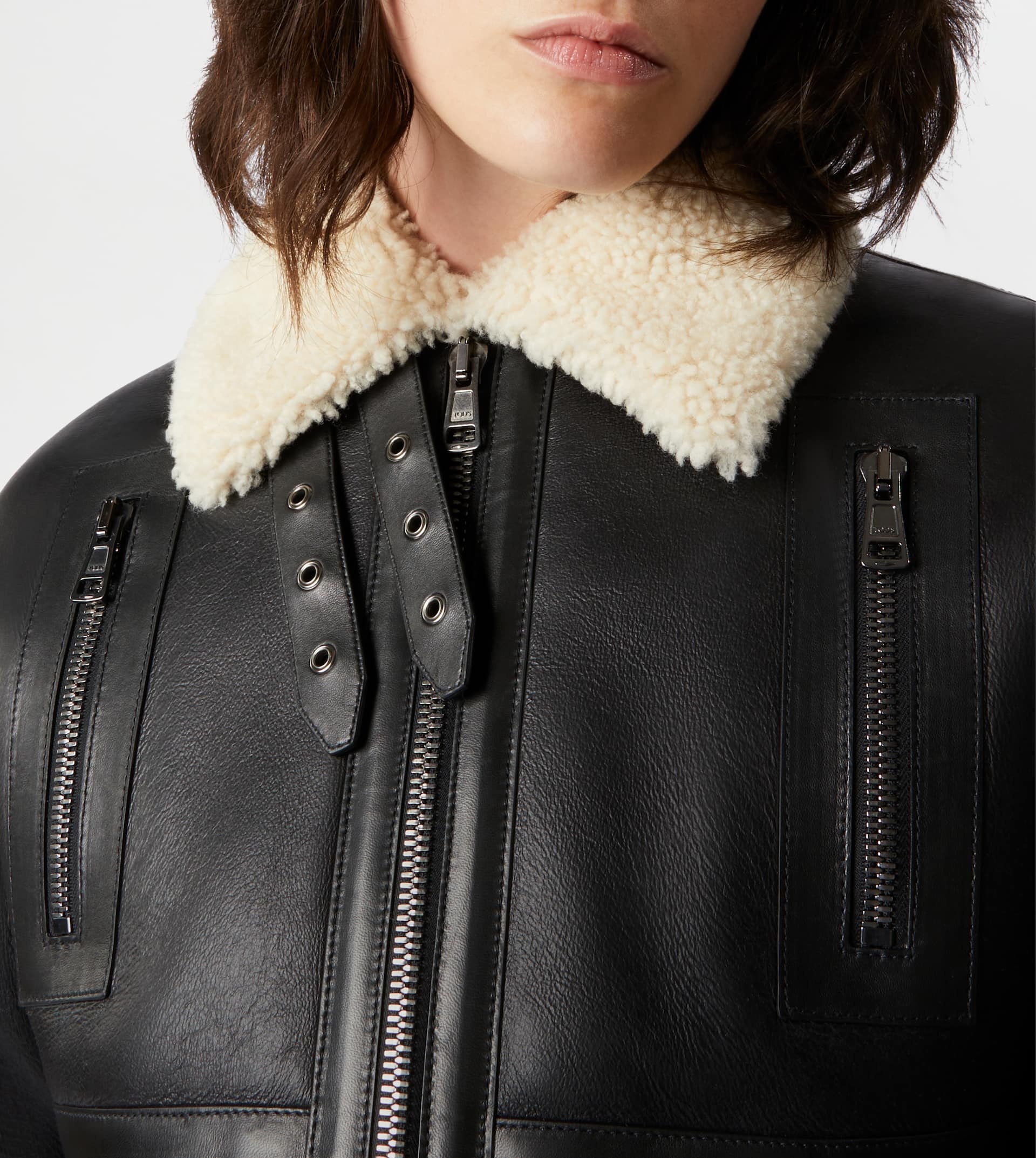 AVIATOR JACKET IN SHEEPSKIN - BEIGE, BLACK - 5