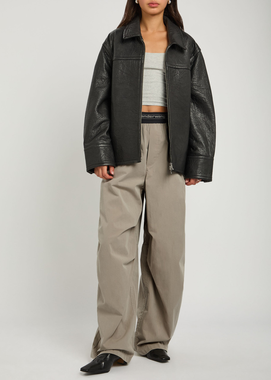 Alexander Wang Logo Gathered Cotton-blend Wide-leg Trousers - 4