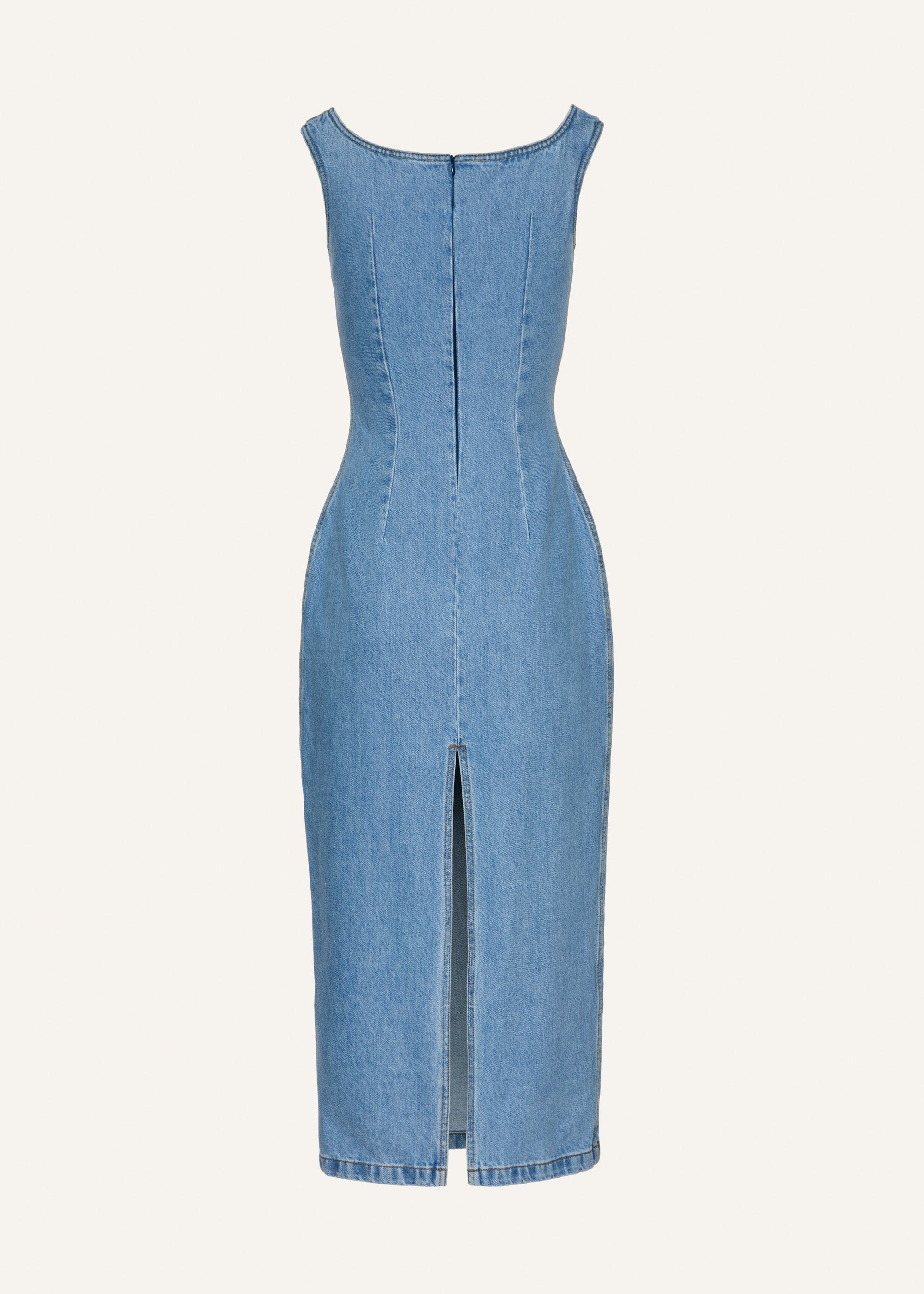 Round-neck midi denim dress in sky blue - 2