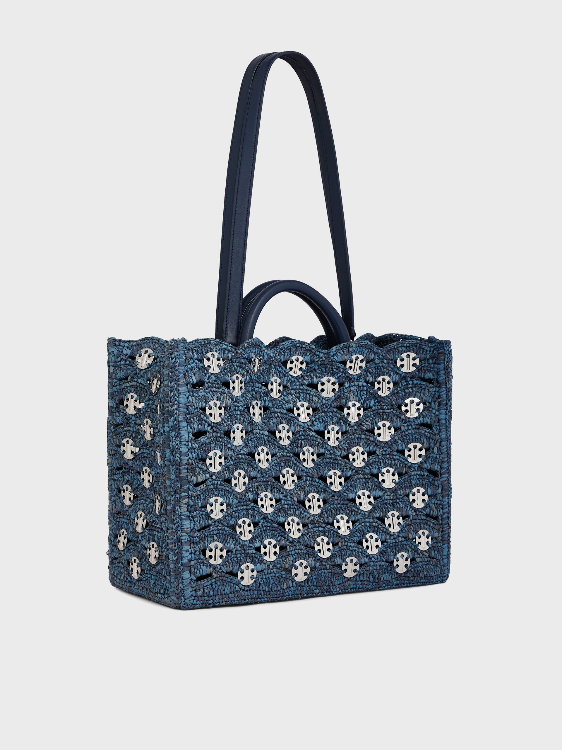 DENIM BLUE TOTE BAG IN RAFFIA - 2