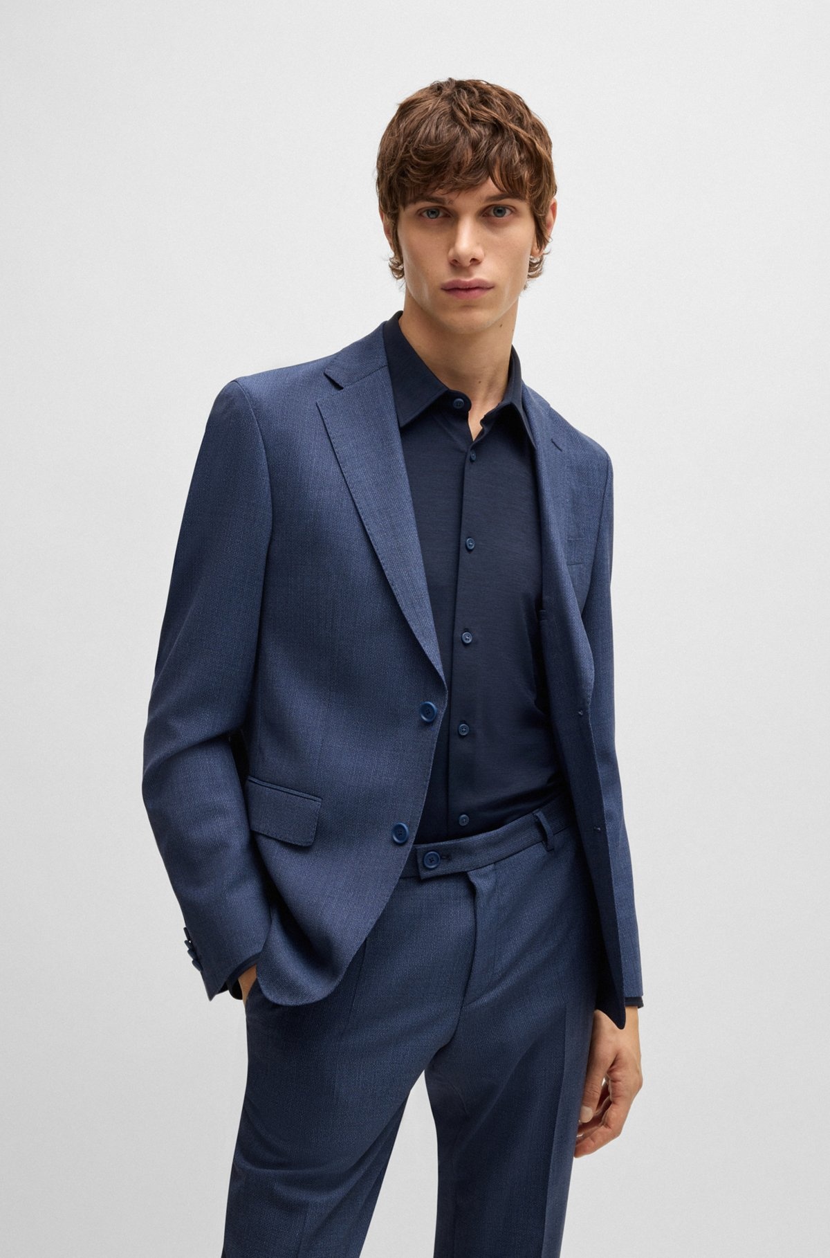 SLIM-FIT SHIRT IN MELANGE PERFORMANCE-STRETCH JERSEY - 6