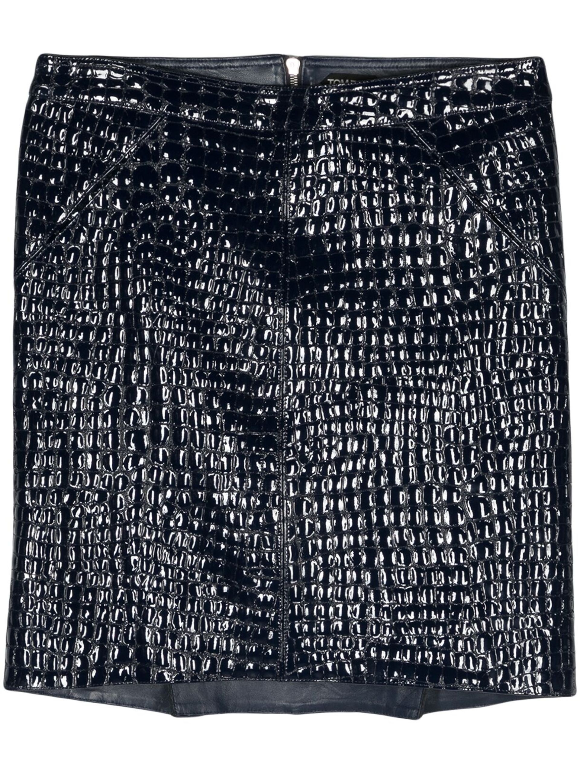 Blue Crocodile-Effect Leather Miniskirt - 1