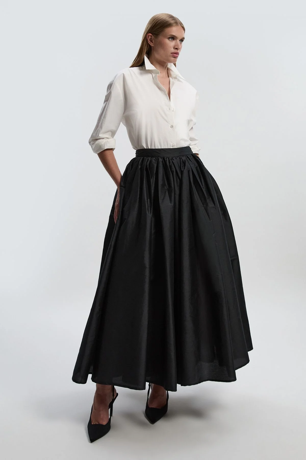 Taffeta Woven Maxi Skirt - 1
