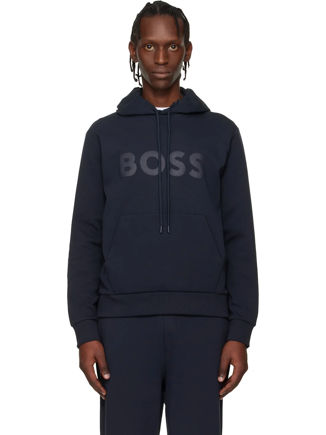 Navy Printed-Logo Hoodie - 1