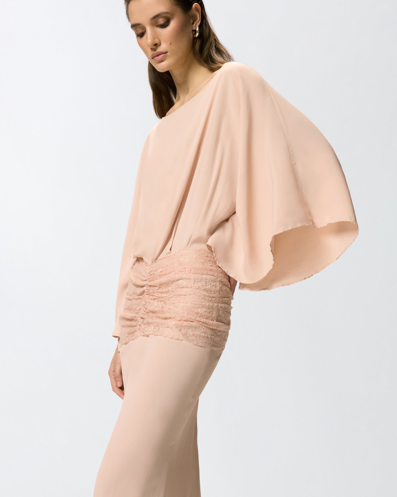 LONG DRESS WITH DRAPING AND LACE 6