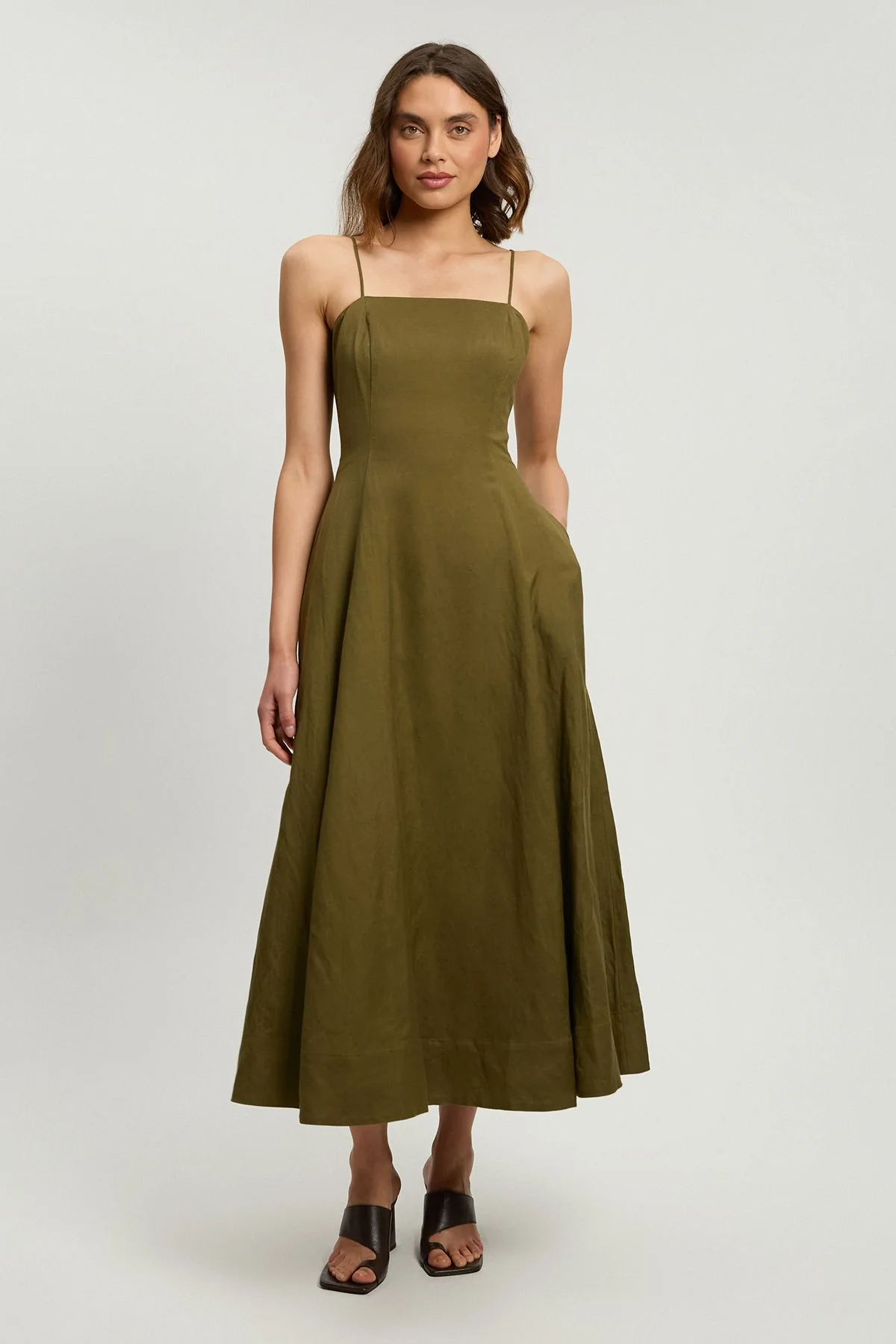 Petite Linen Woven Maxi Prom Dress - 1