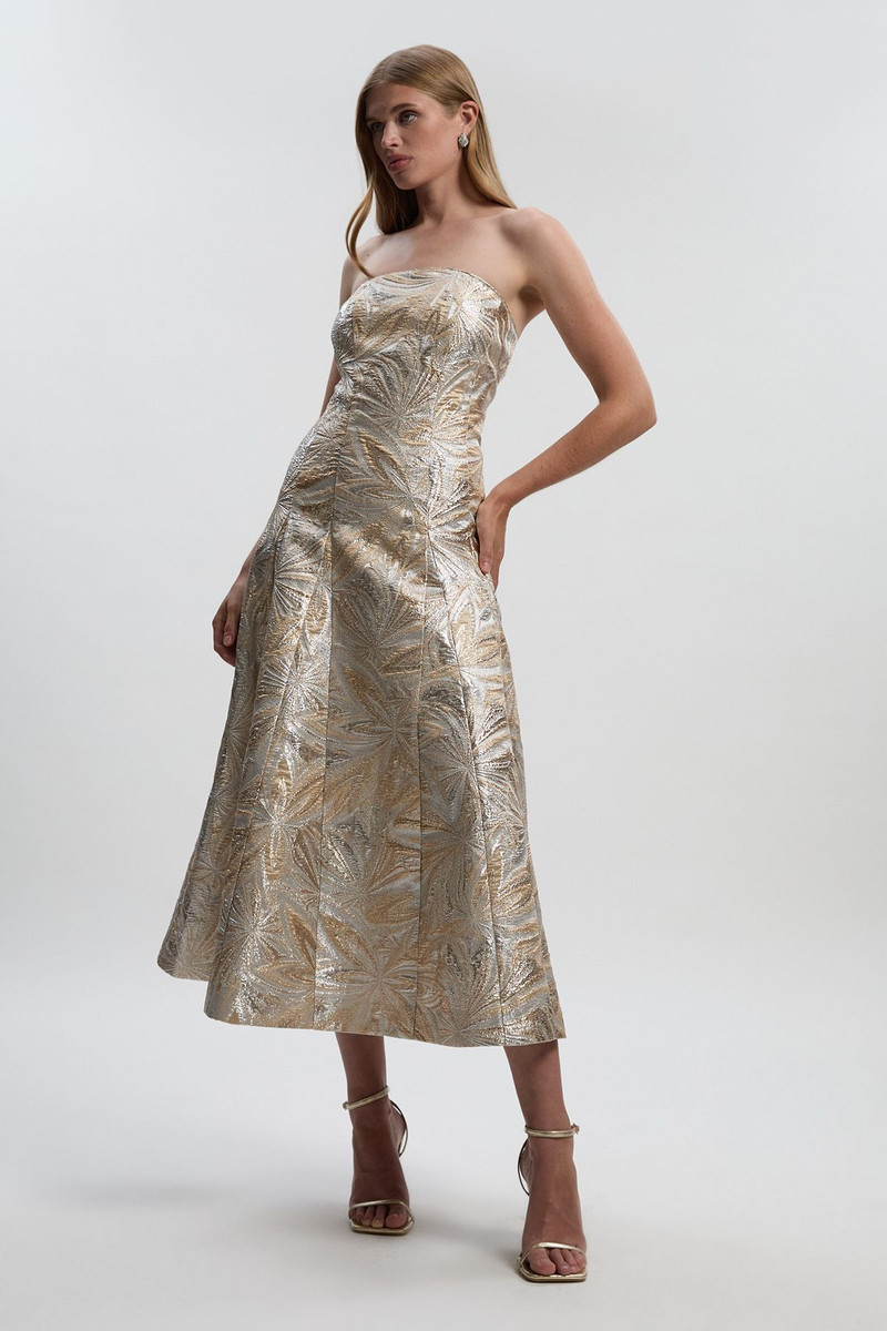 KAREN MILLEN Jacquard Bandeau Full Skirted Midi Dress outlook