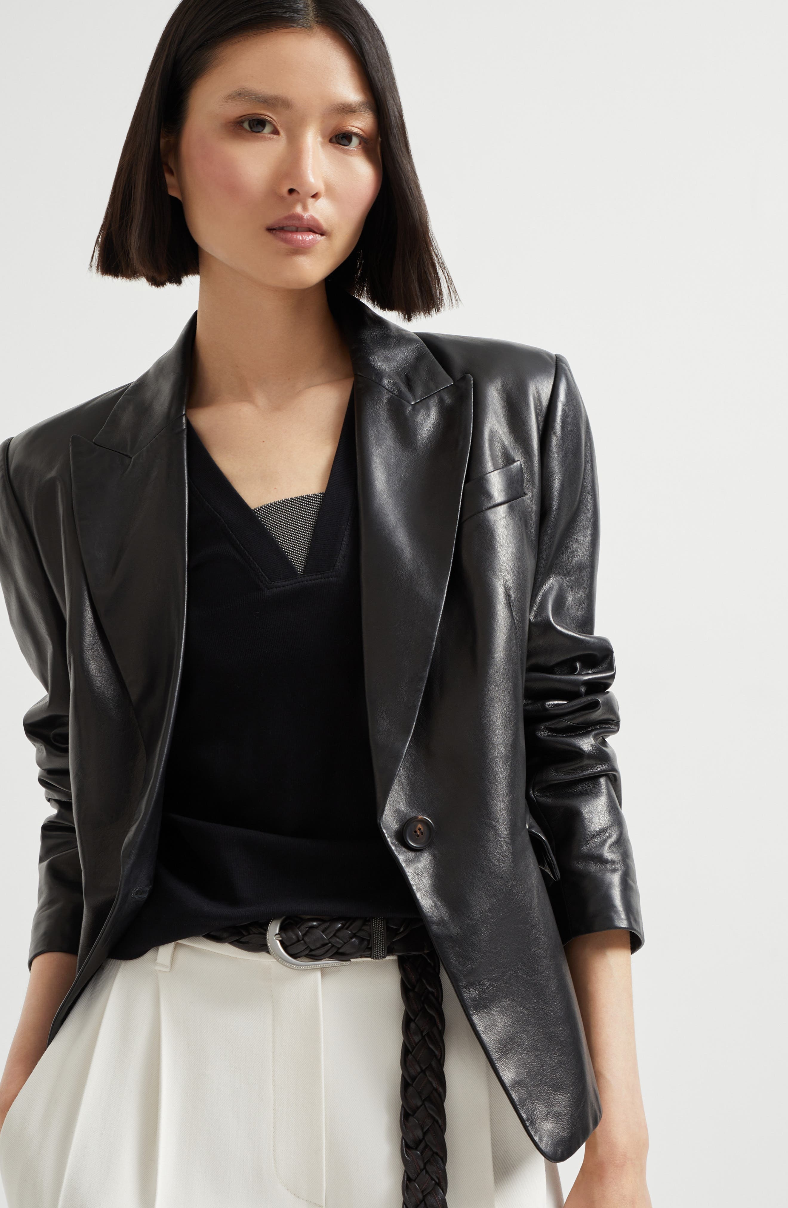 Brunello Cucinelli Nappa leather blazer in Black at Nordstrom - 5