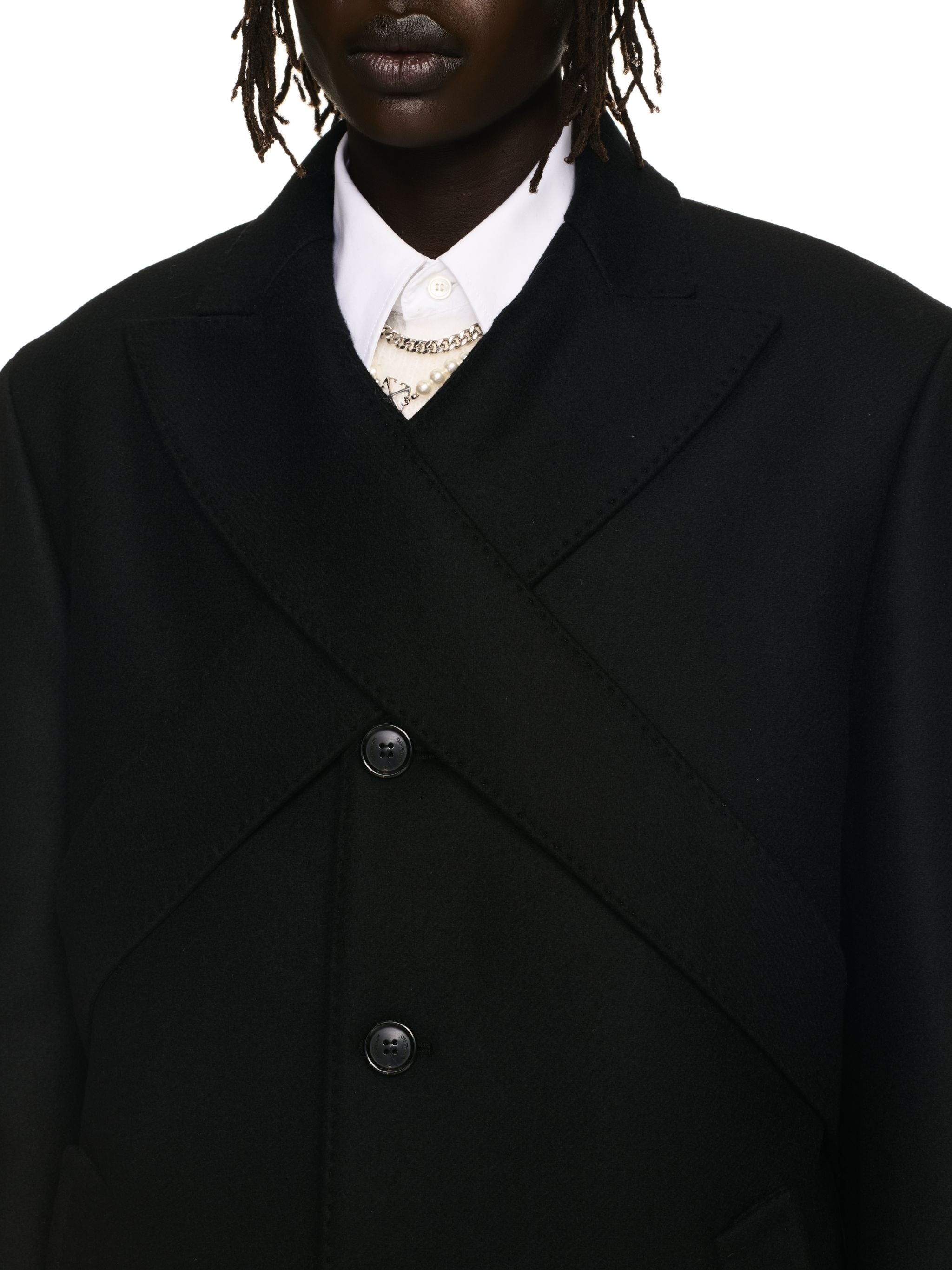 Black Sticker Collar Wool Slim Coat - 5