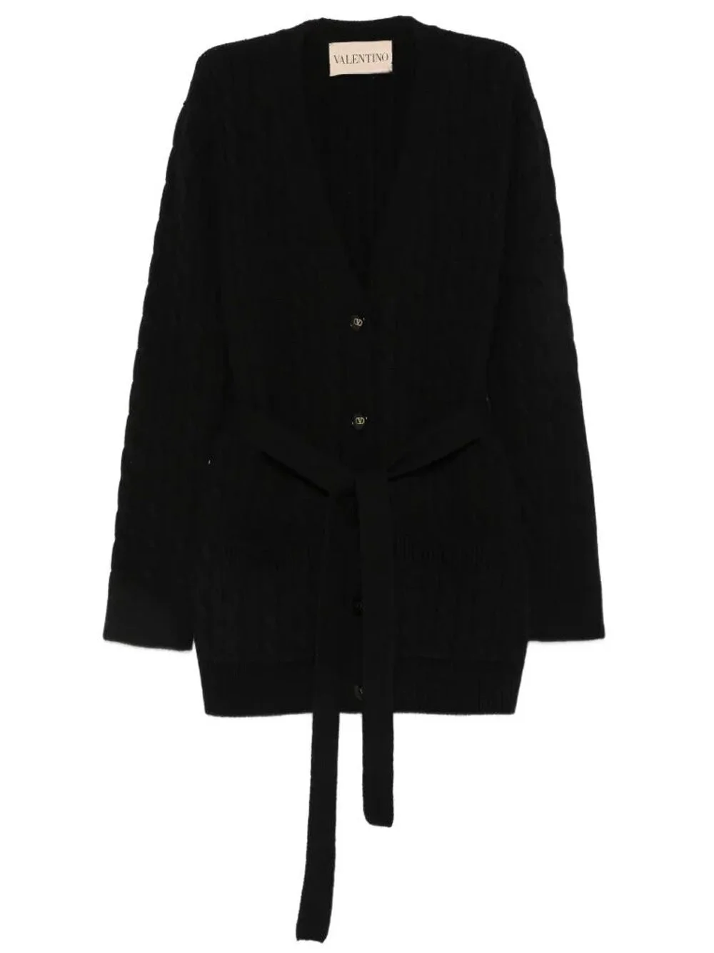 CASHMERE CABLE KNIT CARDIGAN WITH BELT - 1