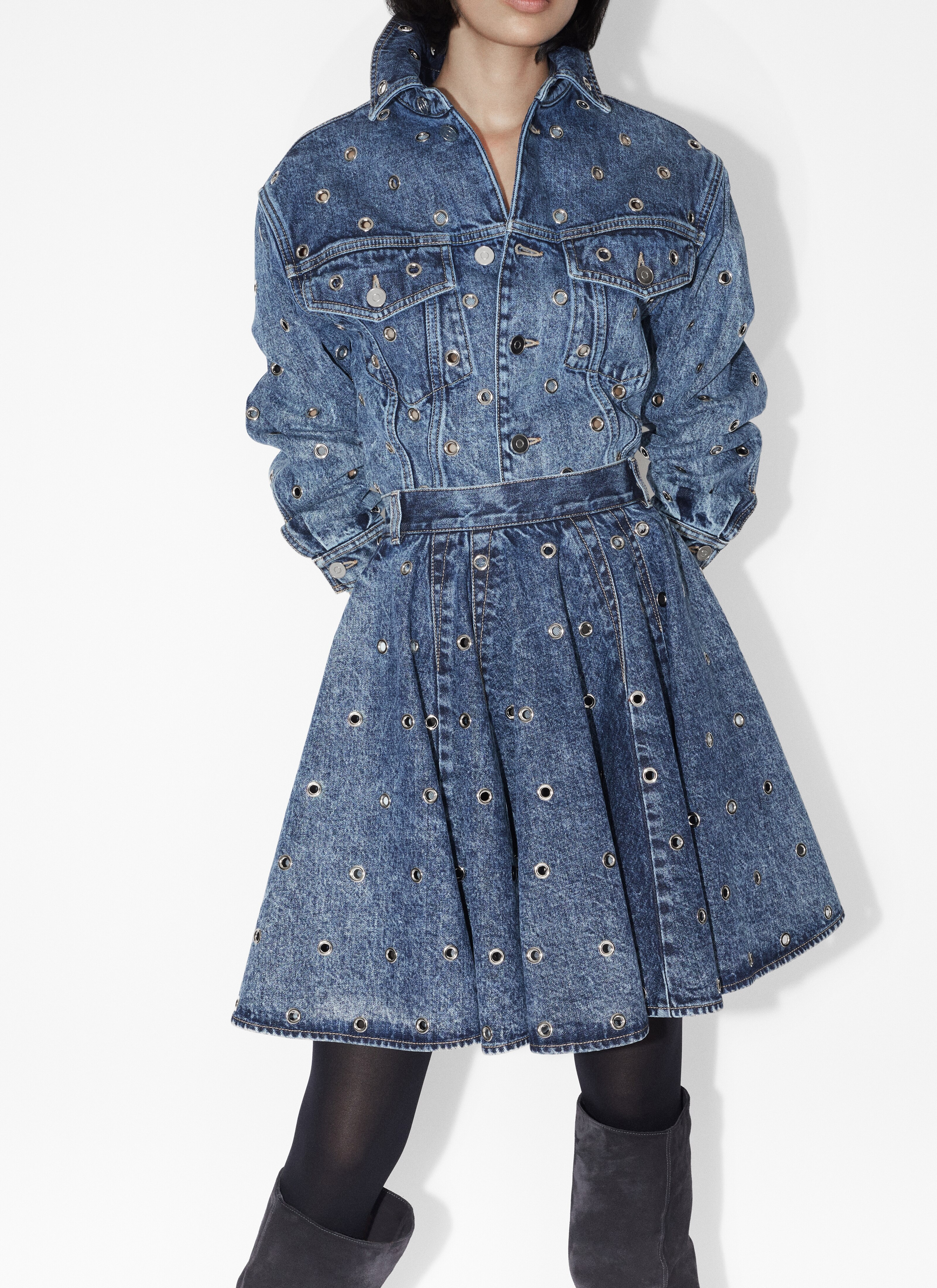 EYELET DENIM SKIRT - 5