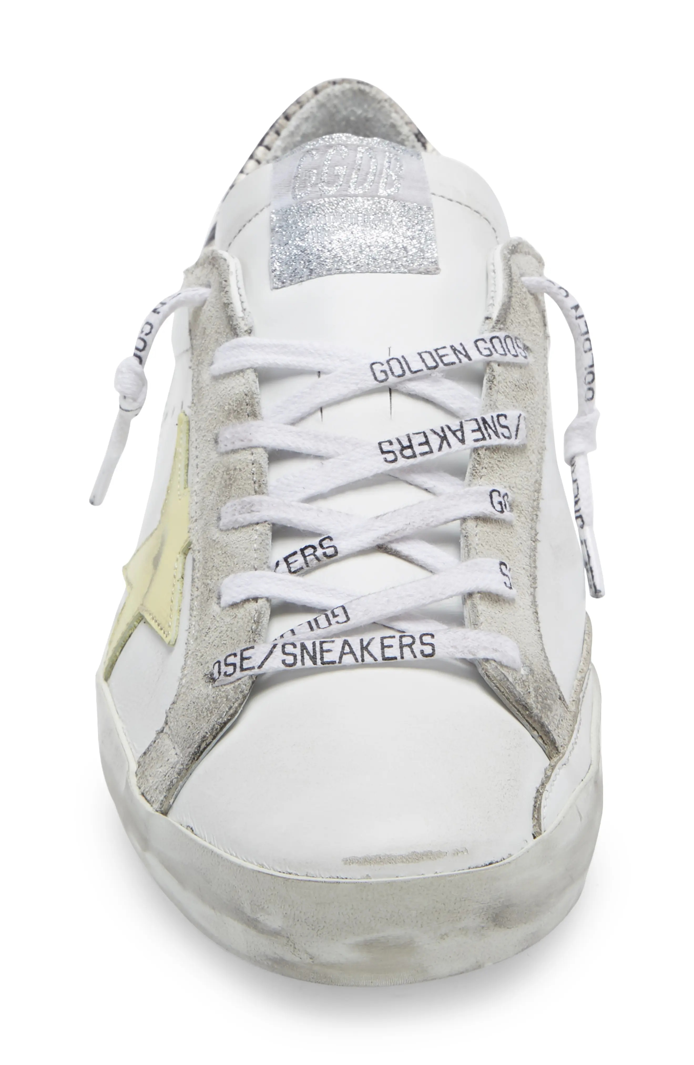 Super-Star Low Top Sneaker in White Leather/Pale Yellow - 4