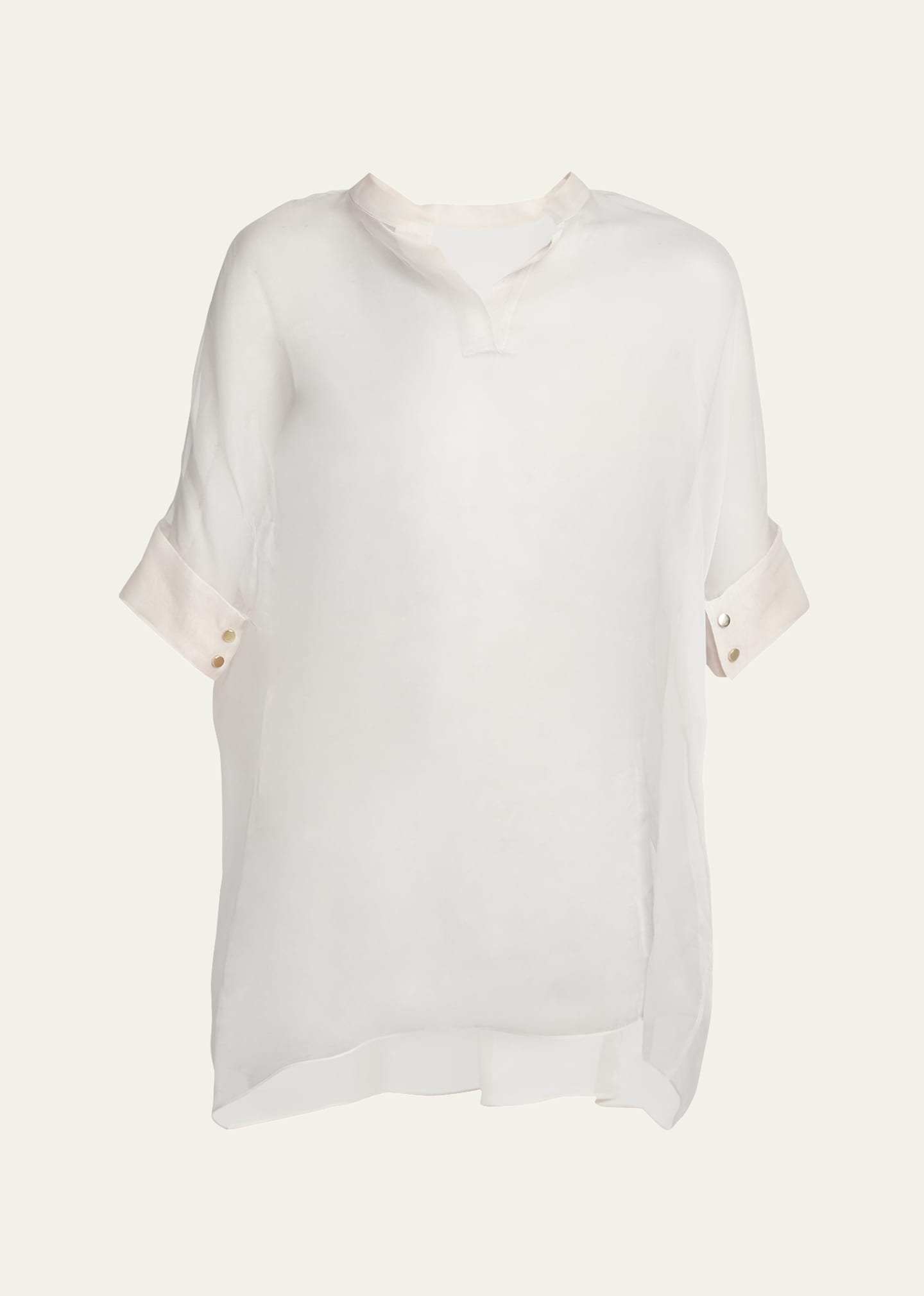 Short-Sleeve Sheer Silk Tunic Top With Cami - 1
