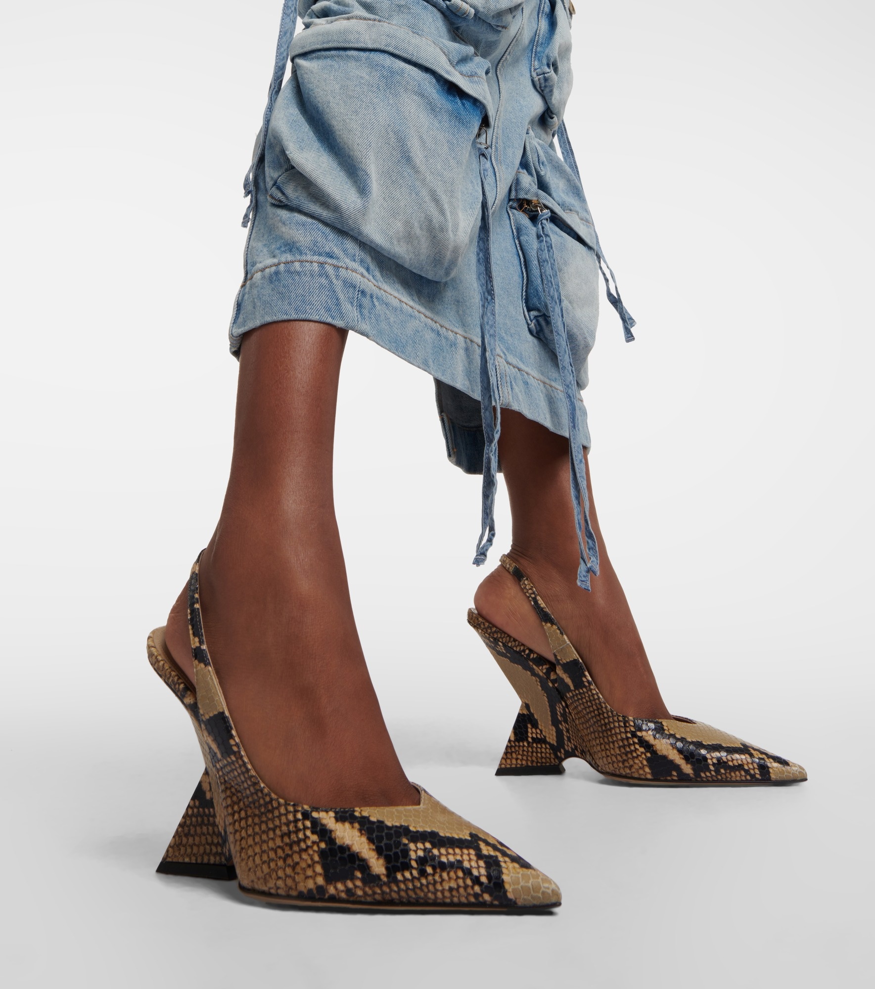 Cheope snake-effect leather slingback pumps - 4