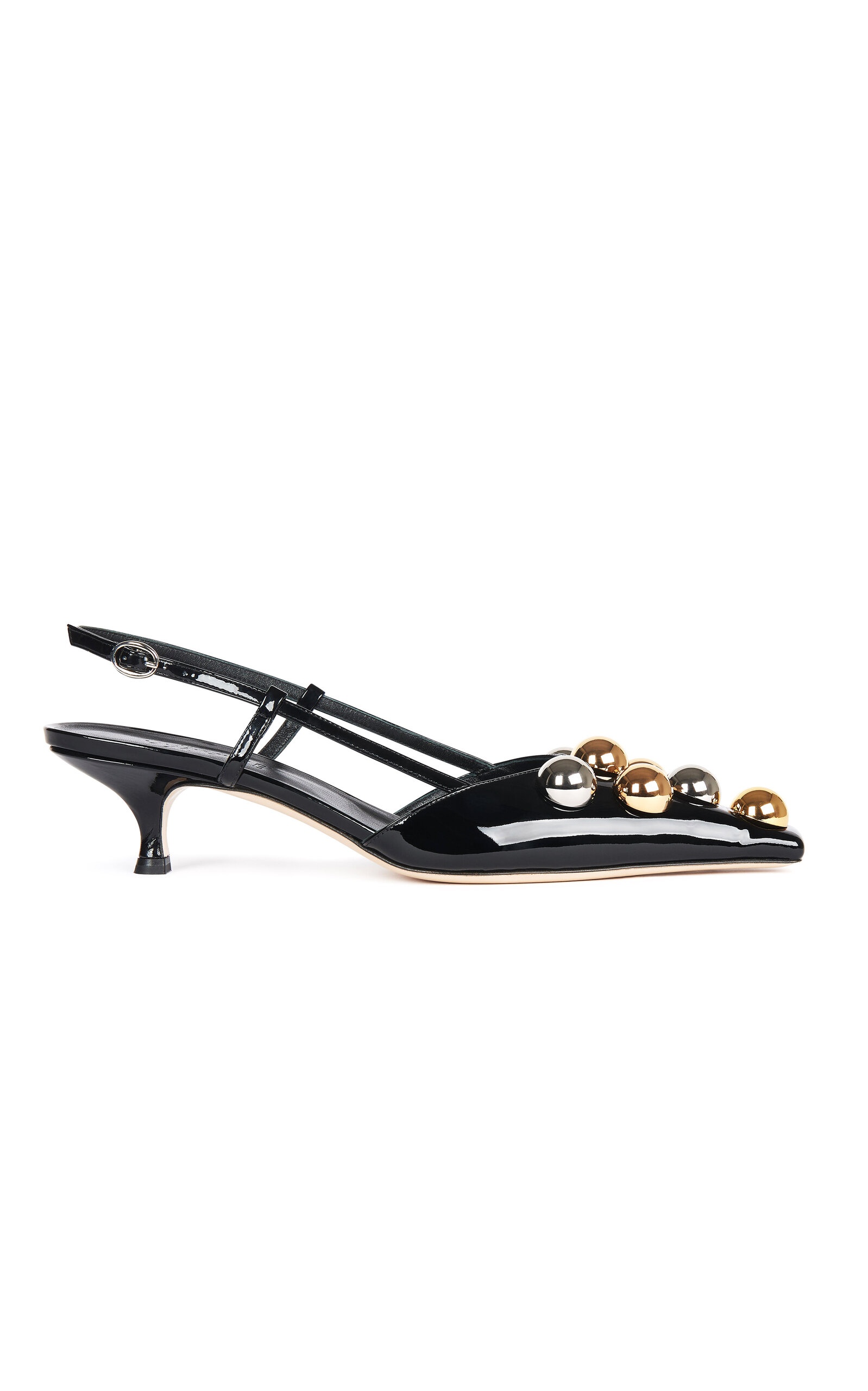 Rita Big Studded Patent Leather Slingback Kitten Heels black - 1