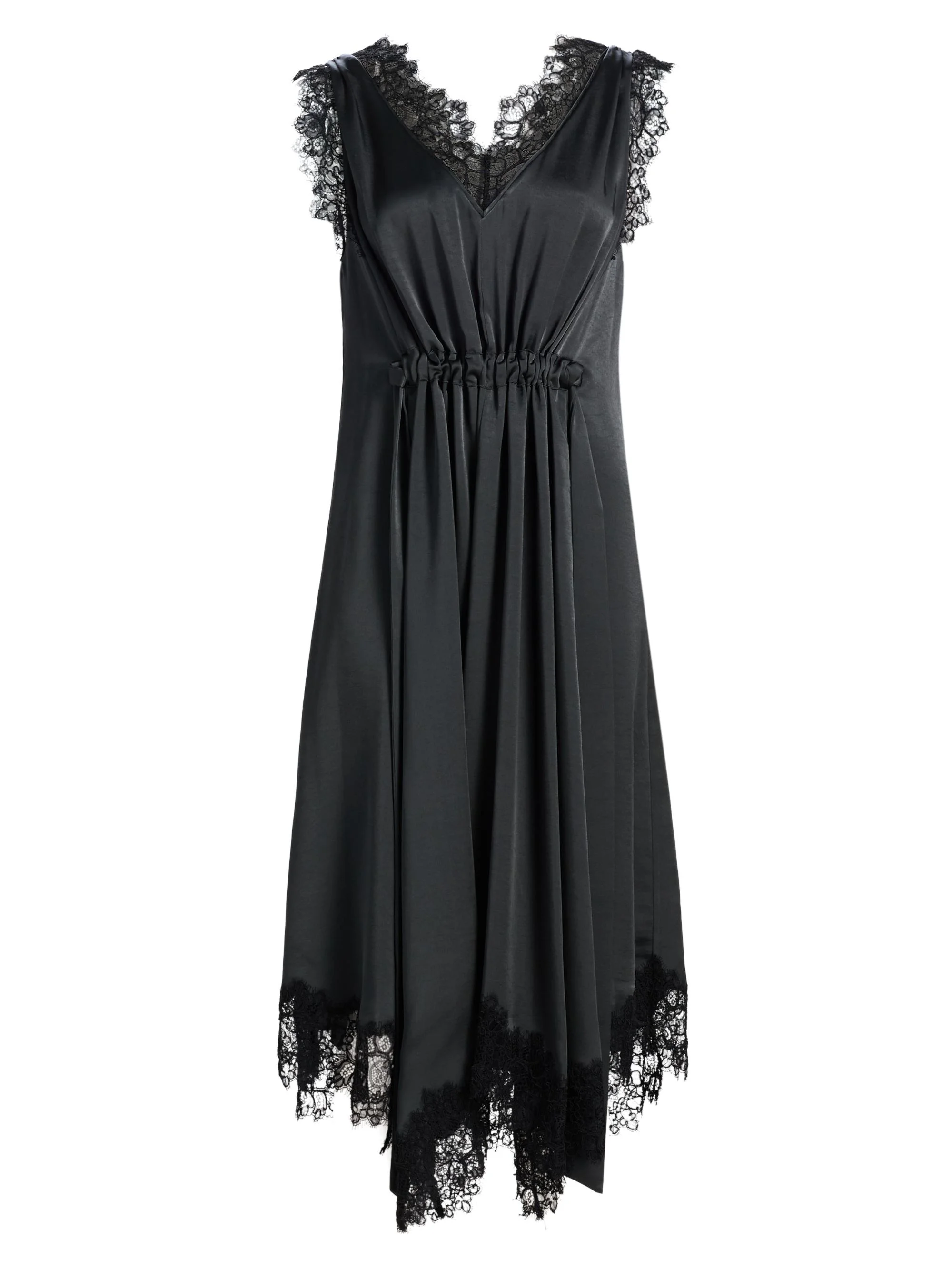 Women's Lace-Trimmed V-Neck Midi-Dress - Slate - 1