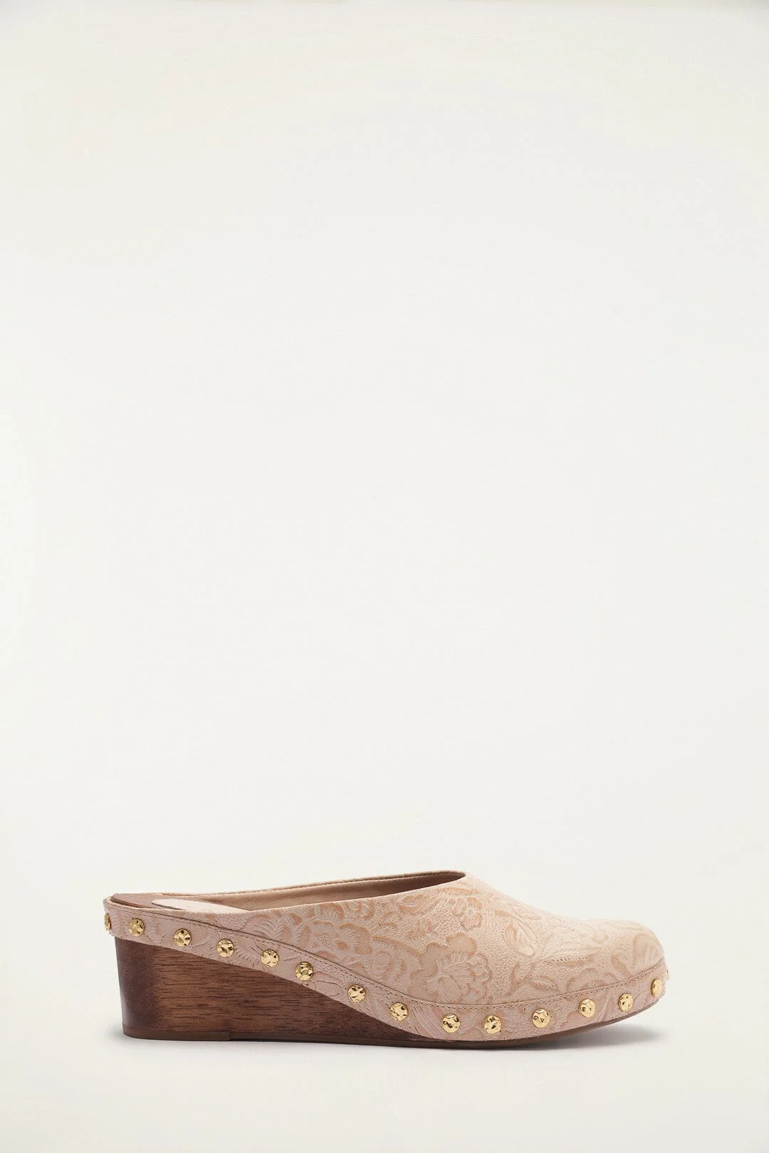 Cream Embossed Wedge Clog - 1