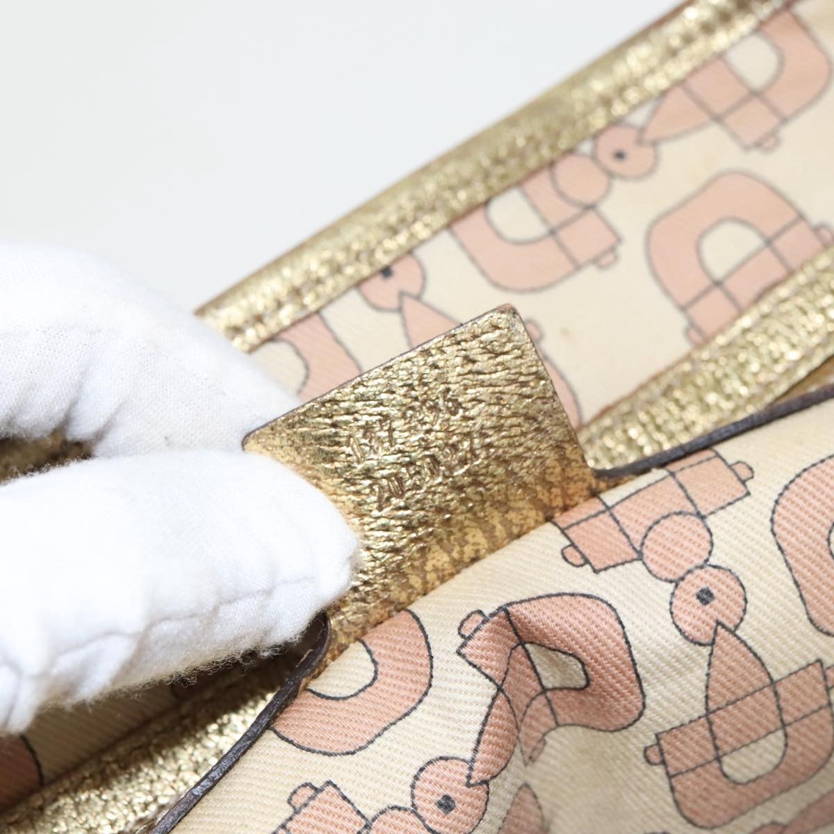 GUCCI GG Canvas Sherry Line Tote Bag Beige Gold Pink - 12