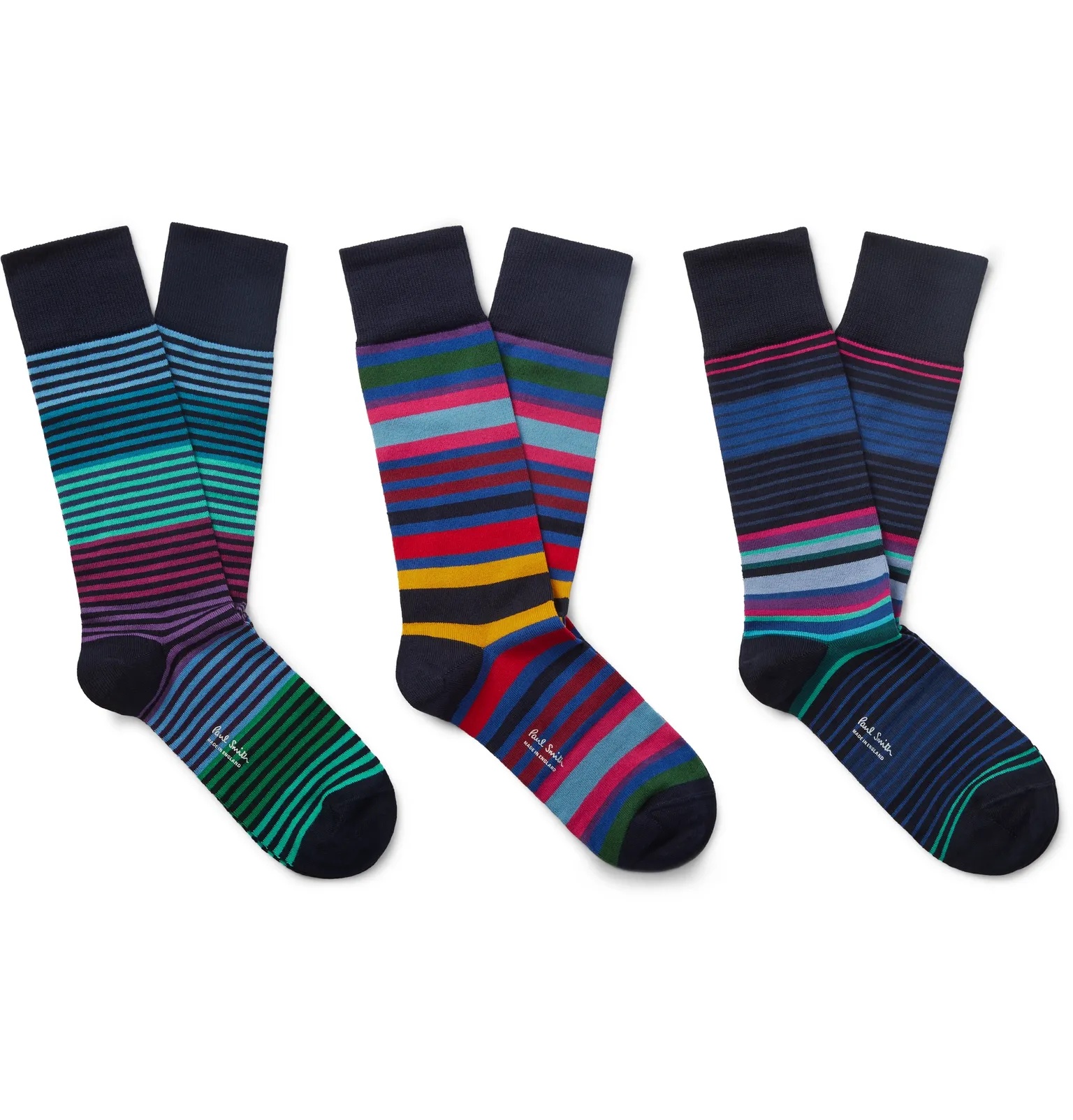 Three-Pack Striped Stretch Cotton-Blend Socks - 1