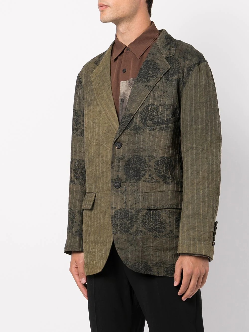 patchwork-panelled linen blazer - 3