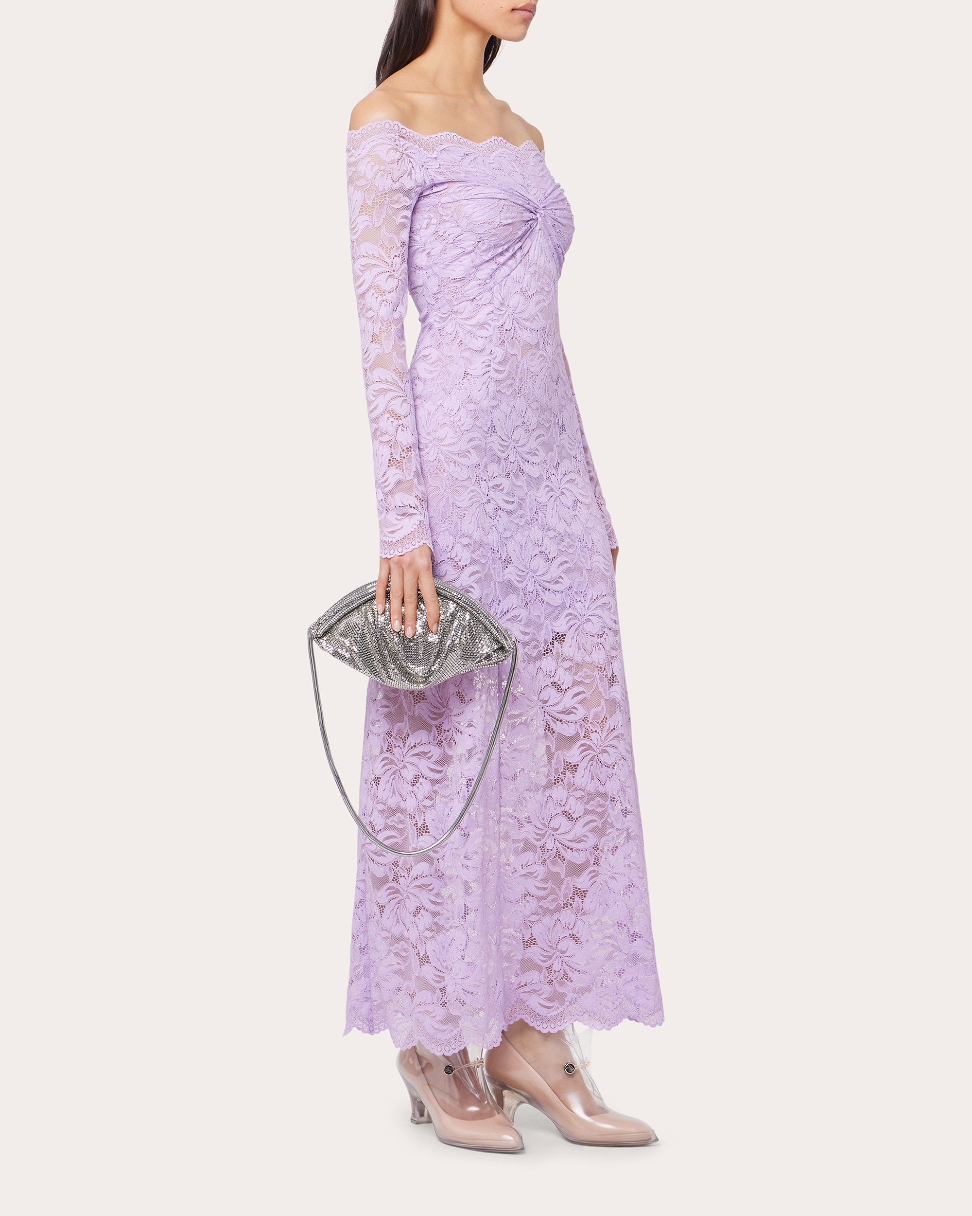 Floral Lace Ruched Off-Shoulder Maxi Dress - 4
