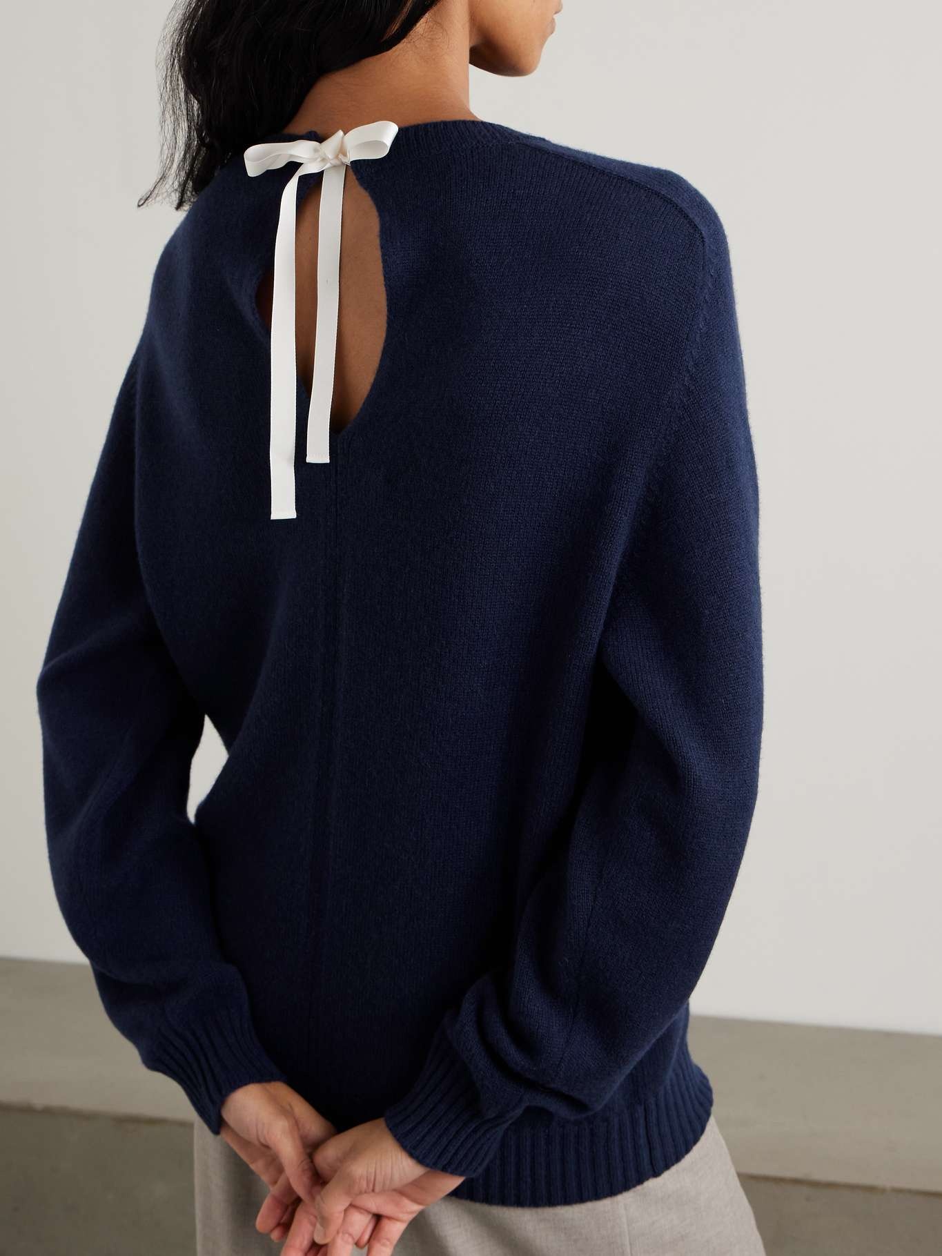 Tie-detailed cashmere sweater Navy - 3