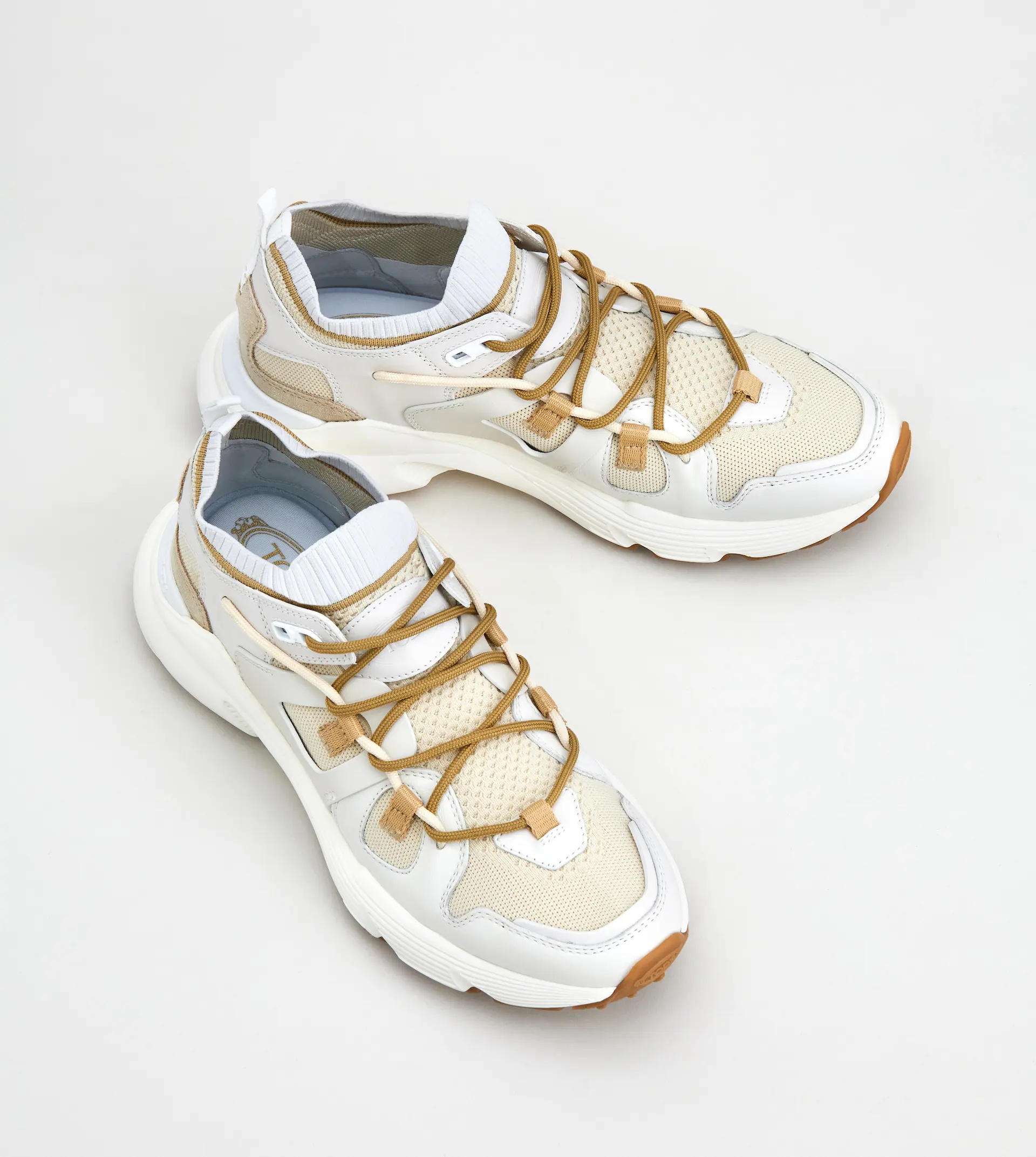 SNEAKERS IN LEATHER AND TECHNICAL FABRIC - WHITE - 3