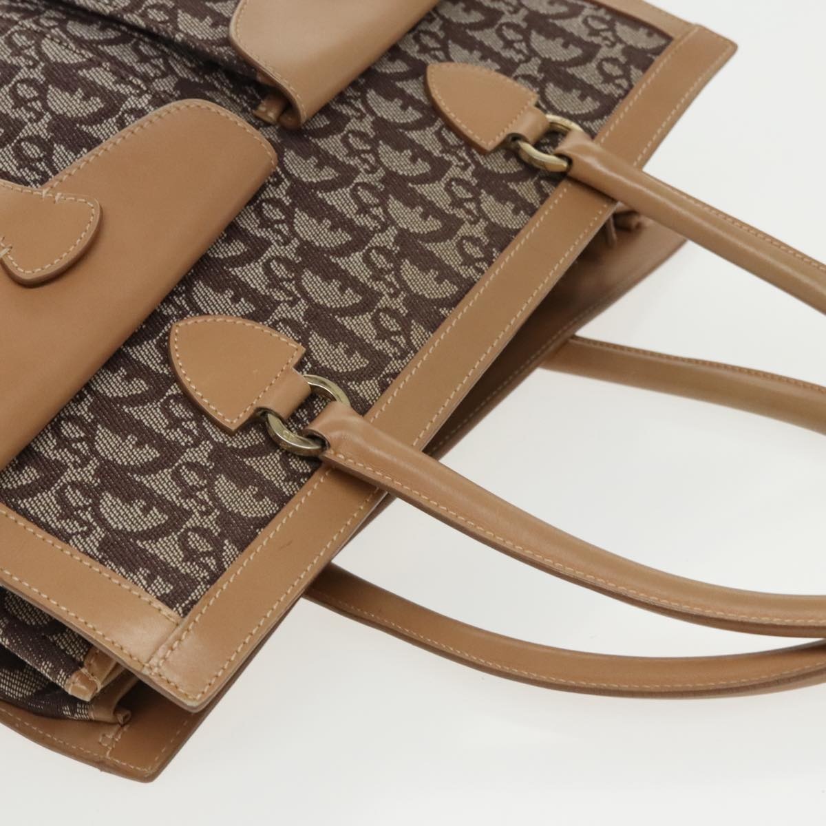 DIOR Trotter Canvas Hand Bag Beige Brown Gold - 6