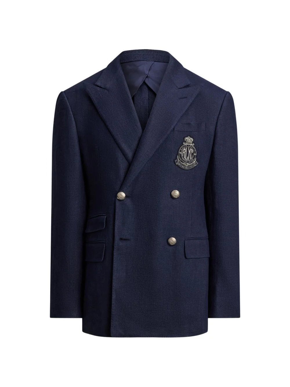 double-breasted crest-embroidered jacket - 1