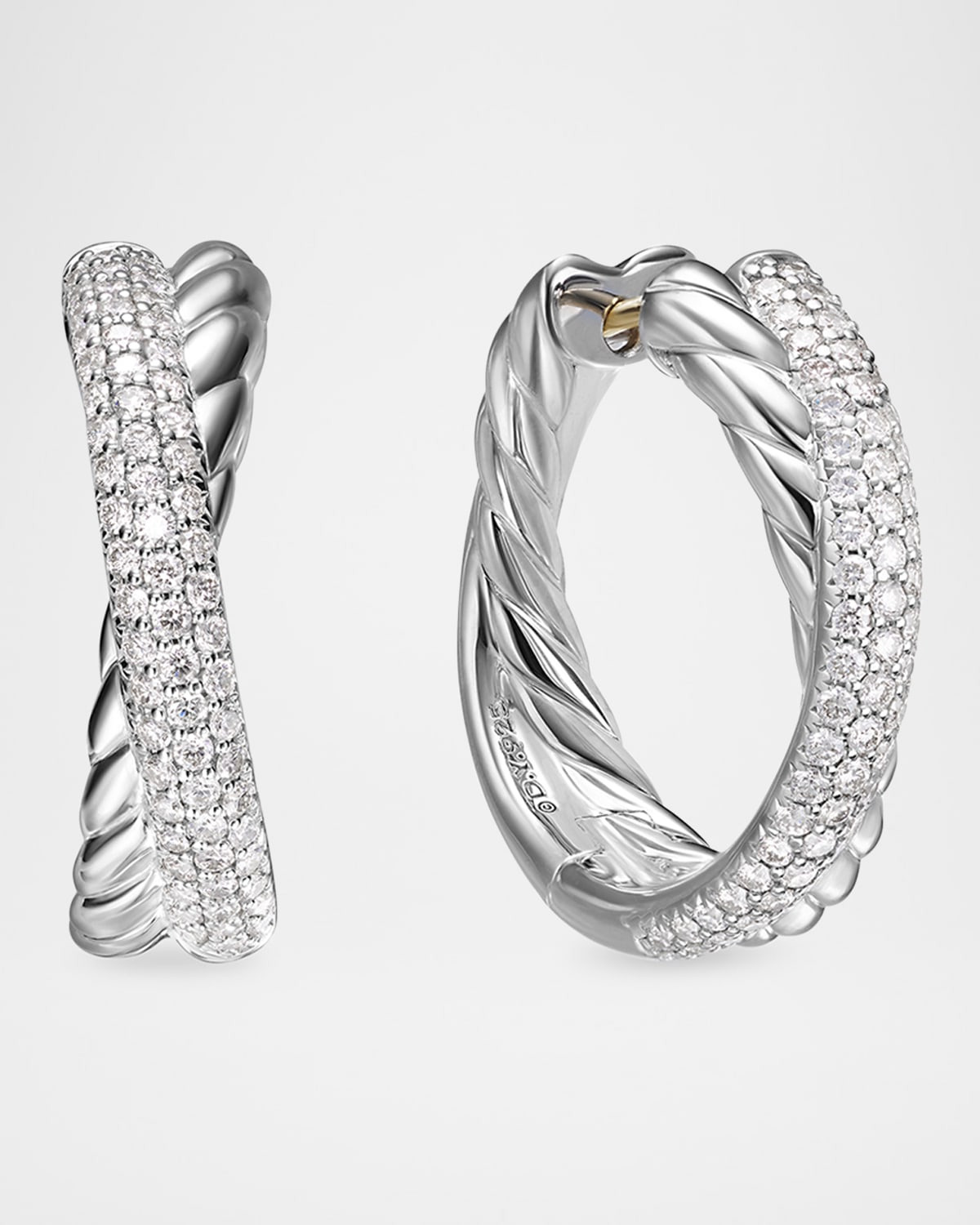 Crossover Hoop Earrings in Silver, 6.6mm, 0.9"L - 1