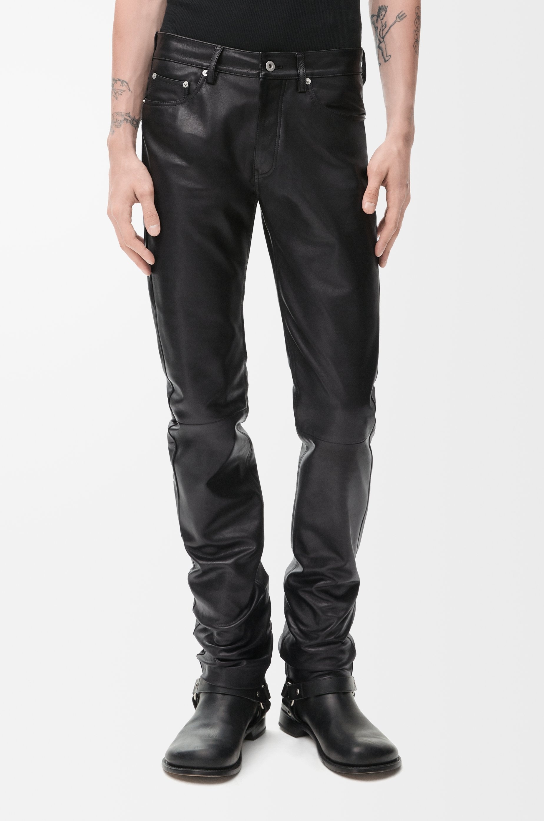 Straight leg trousers in nappa calfskin - 3