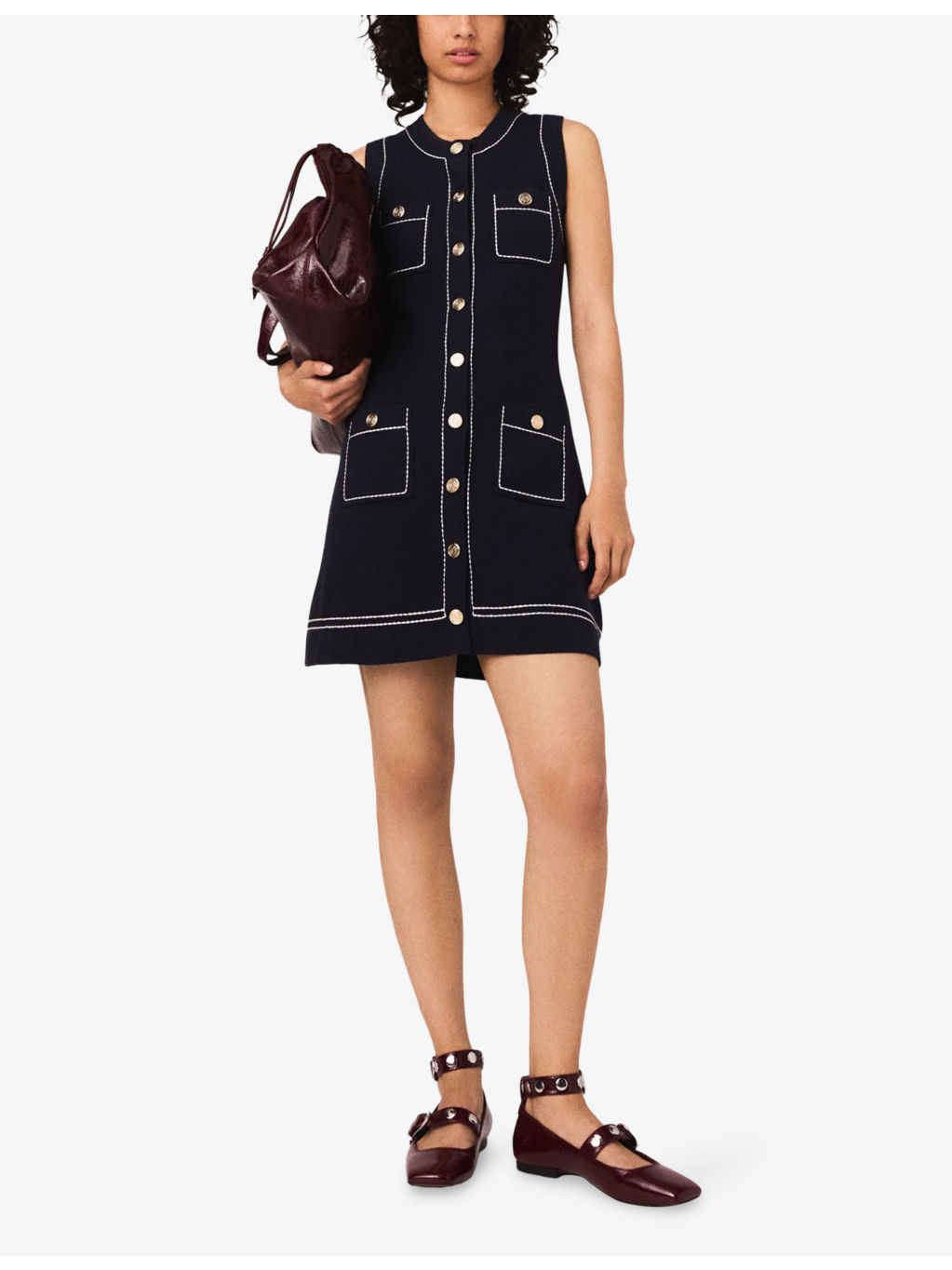 Topstitched Patch-Pocket Cotton-Blend Mini Dress - 2