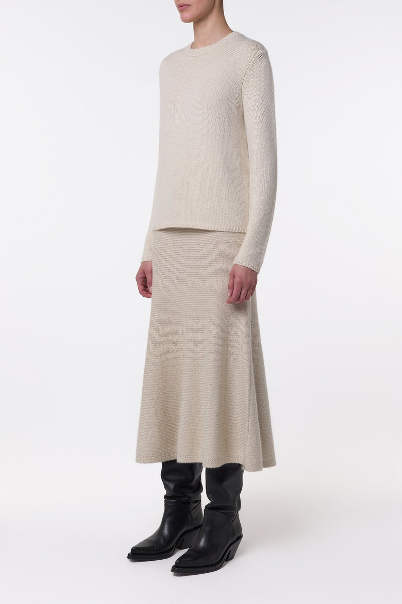 Titan Knit Midi Skirt in Ivory Cashmere 3